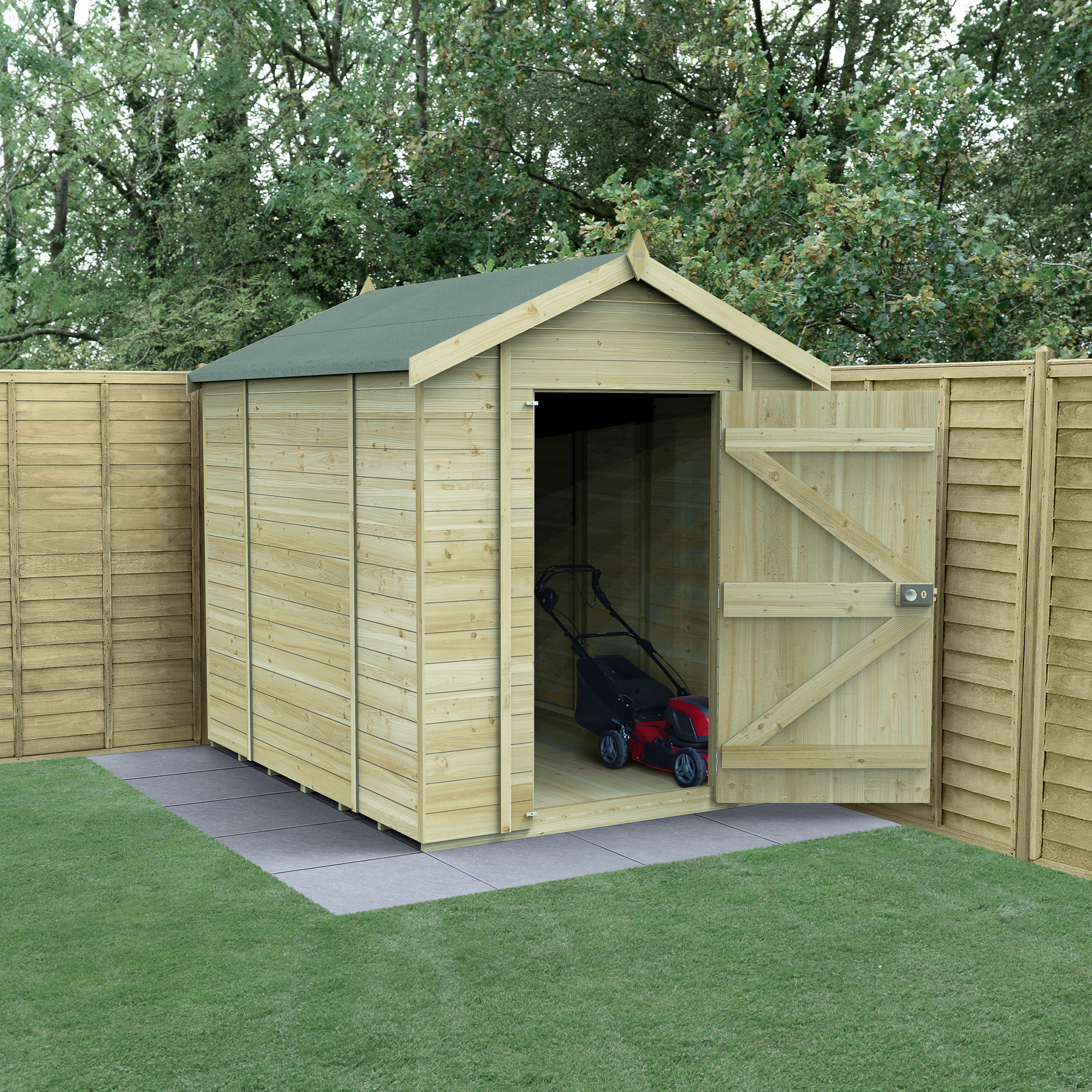 Forest Garden Timberdale 8 x 6ft Apex Tongue & Groove Pressure Treated Windowless Shed with Base