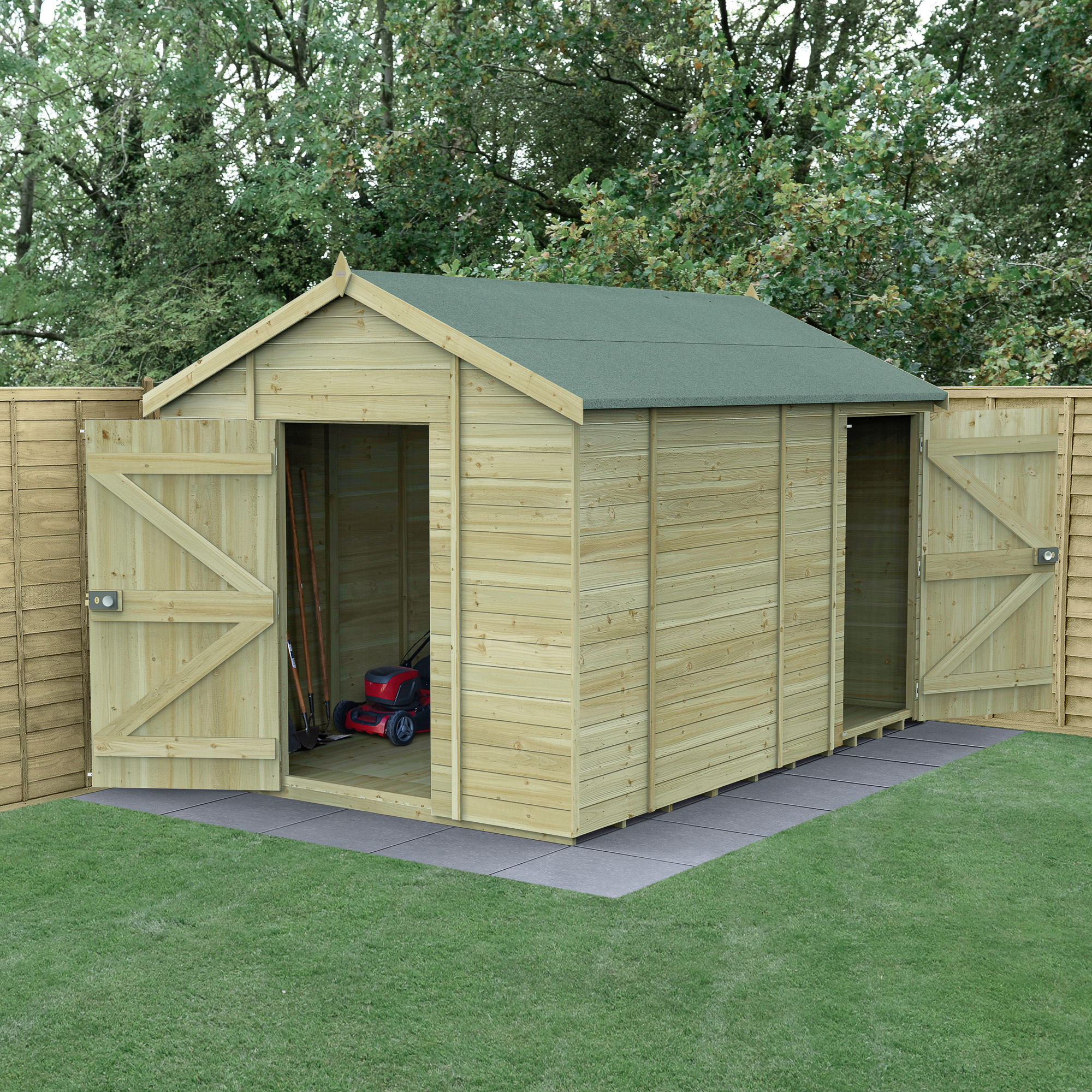 Forest Garden Timberdale 8 x 12ft Apex Tongue & Groove Pressure Treated Windowless Shed Combo with Base