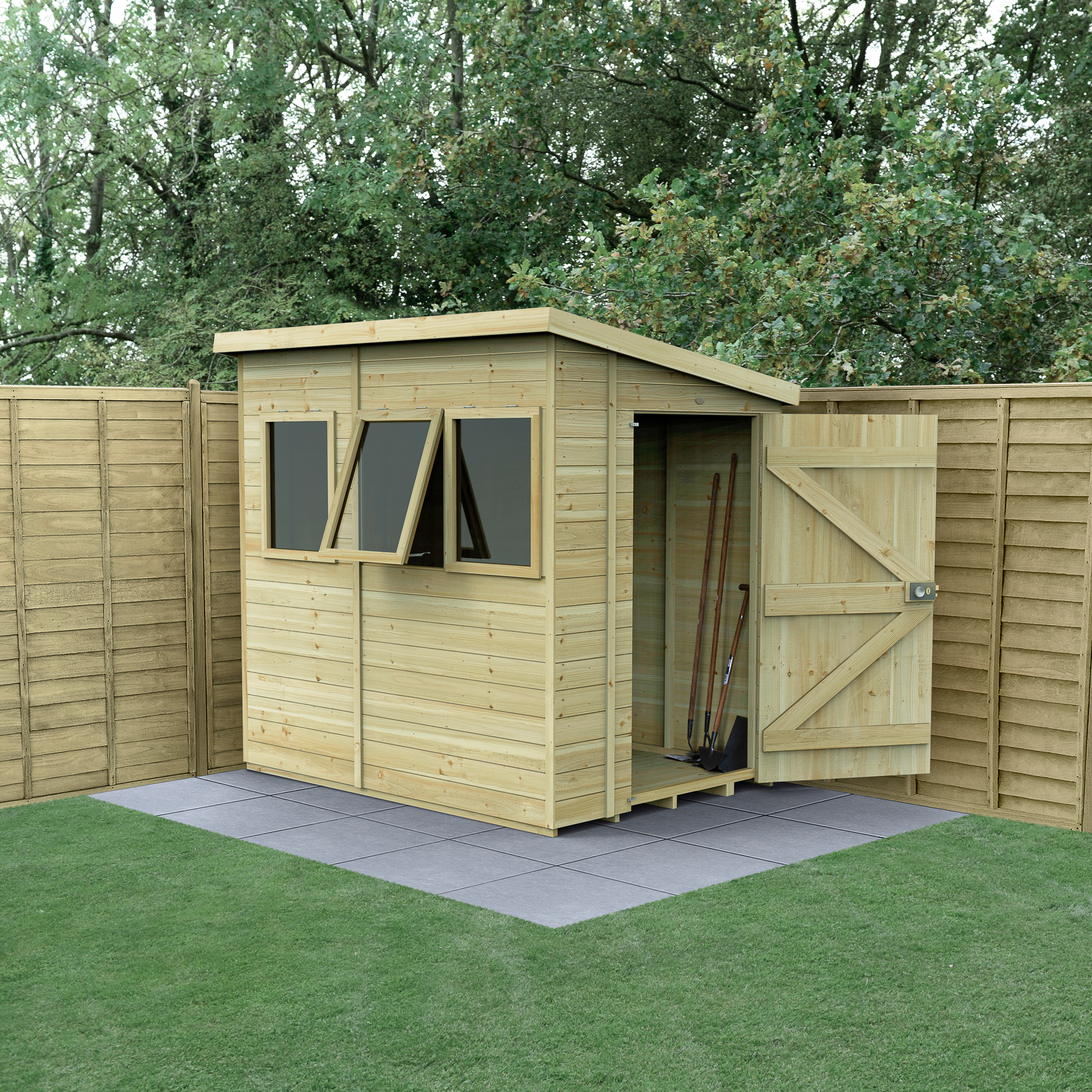 Forest Garden Timberdale Pent Tongue & Groove Pressure Treated Shed with Assembly - 7 x 5ft