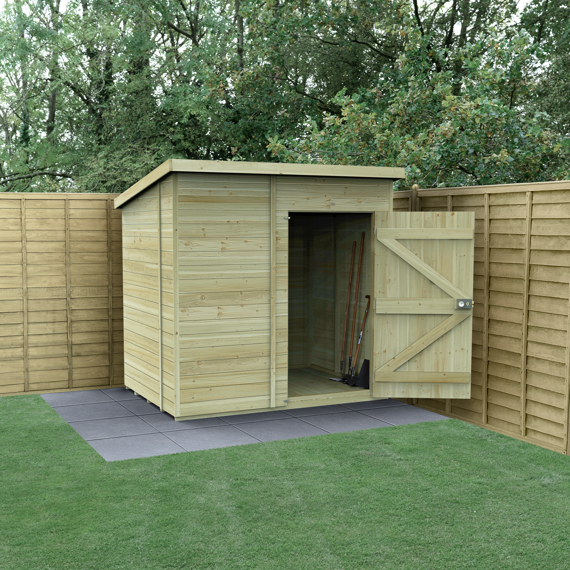 Forest Garden Timberdale Pent Tongue & Groove Pressure Treated Windowless Shed with Base & Assembly - 7 x 5ft-5849 