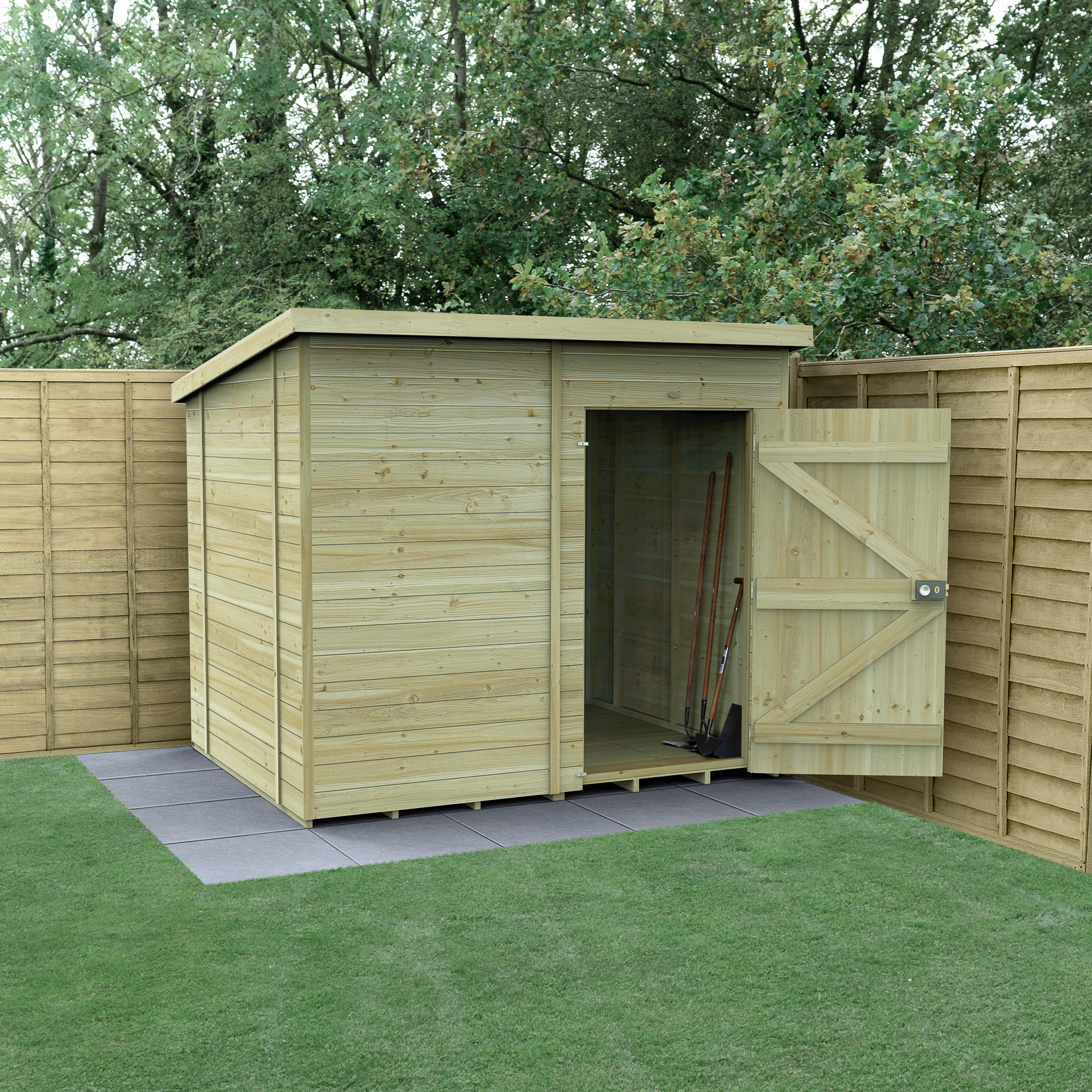 Forest Garden Timberdale Pent Tongue & Groove Pressure Treated Windowless Shed with Base - 8 x 6ft