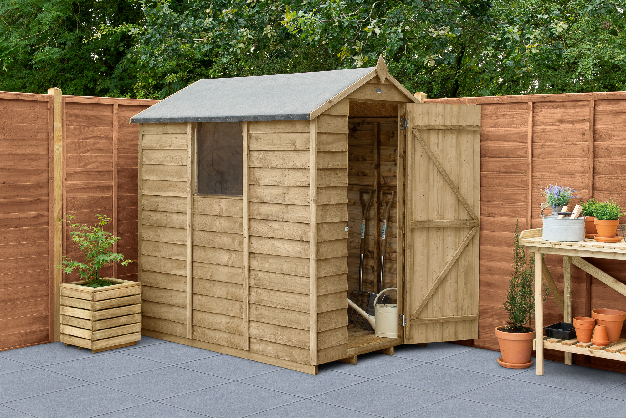 Forest Garden 4LIFE Apex Overlap Pressure Treated Shed with Base 1 Window - 4 x 6ft