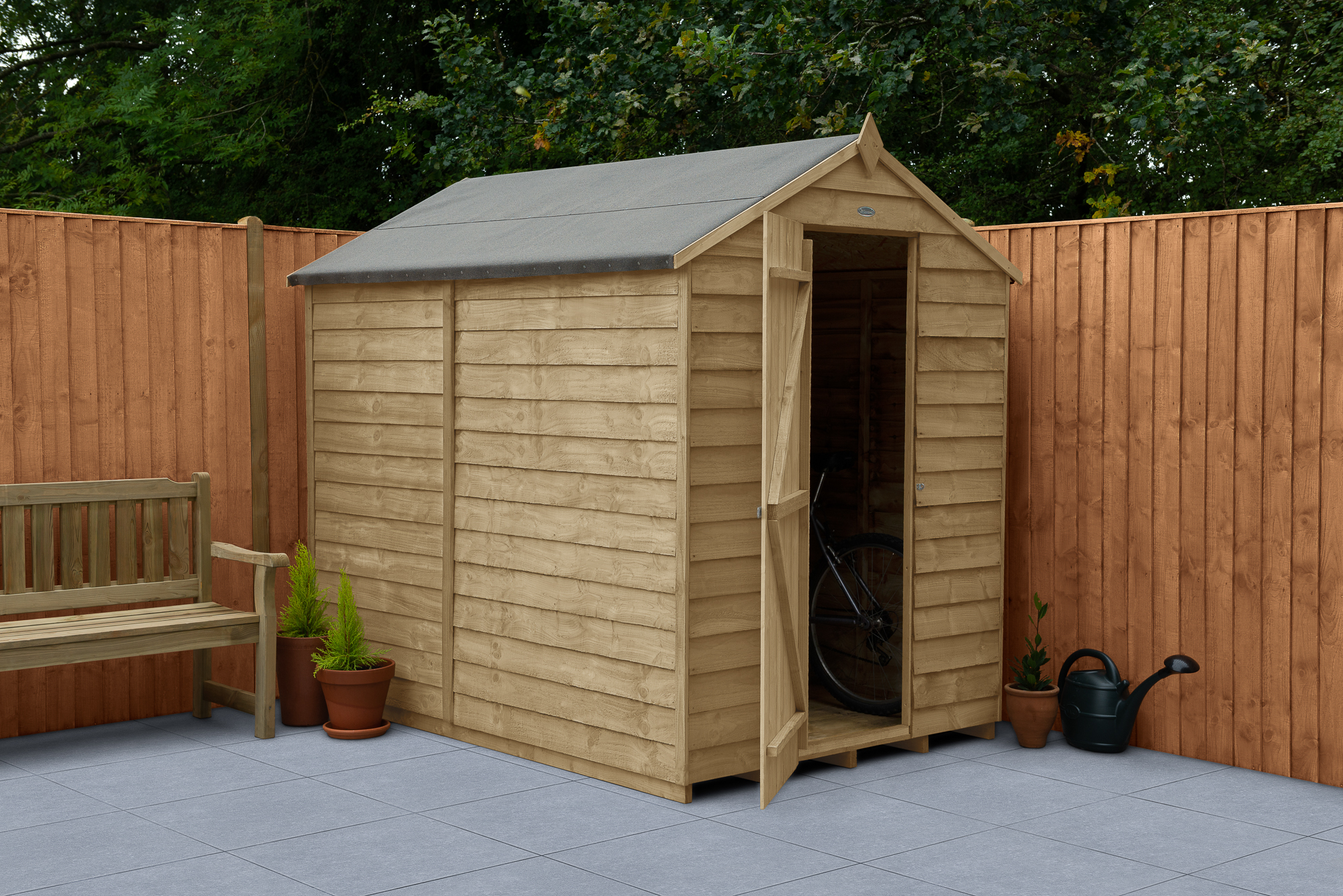 Forest Garden 5 x 7ft 4Life Apex Overlap Pressure Treated Windowless Shed with Base
