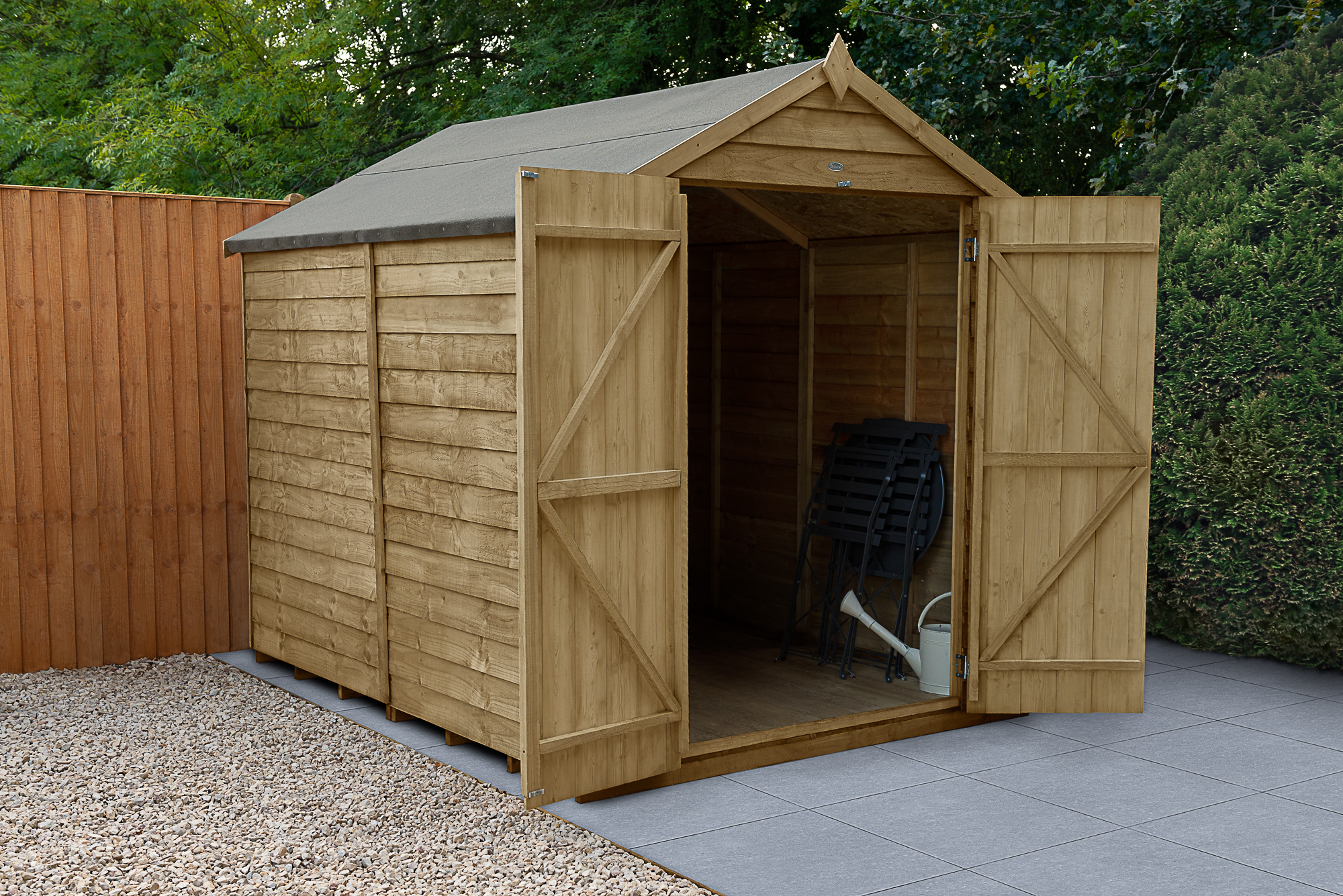 Forest Garden 4LIFE Apex Overlap Pressure Treated Double Door Windowless Shed with Base & Assembly - 6 x 8ft