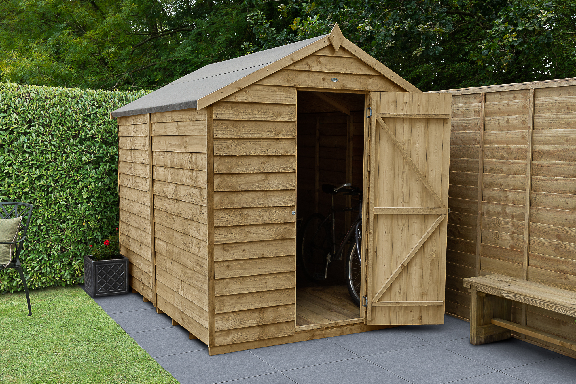 Forest Garden 4LIFE Apex Overlap Pressure Treated Windowless Shed with Base & Assembly - 6 x 8ft