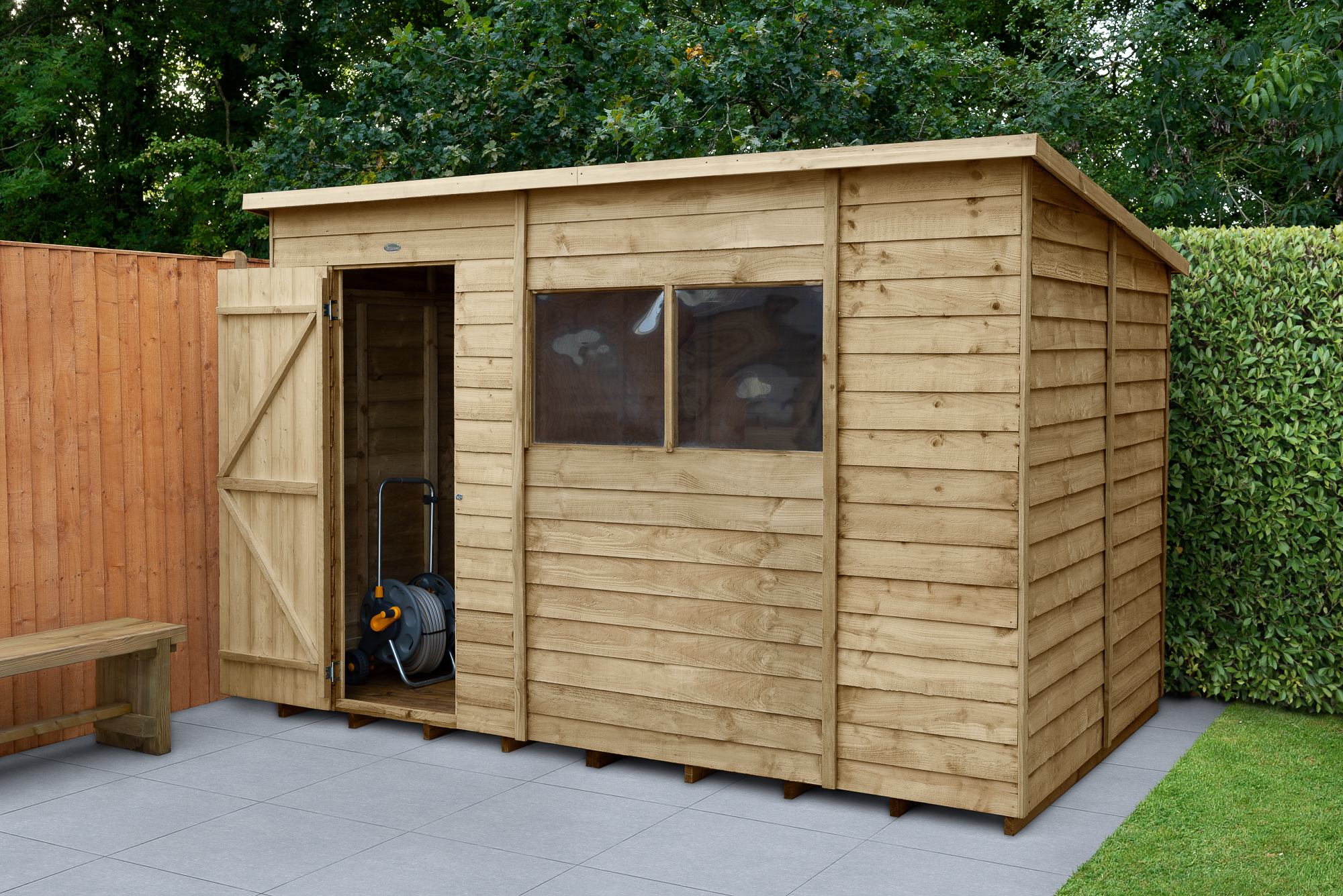Forest Garden 10 x 6ft 4Life Pent Overlap Pressure Treated Shed with Base