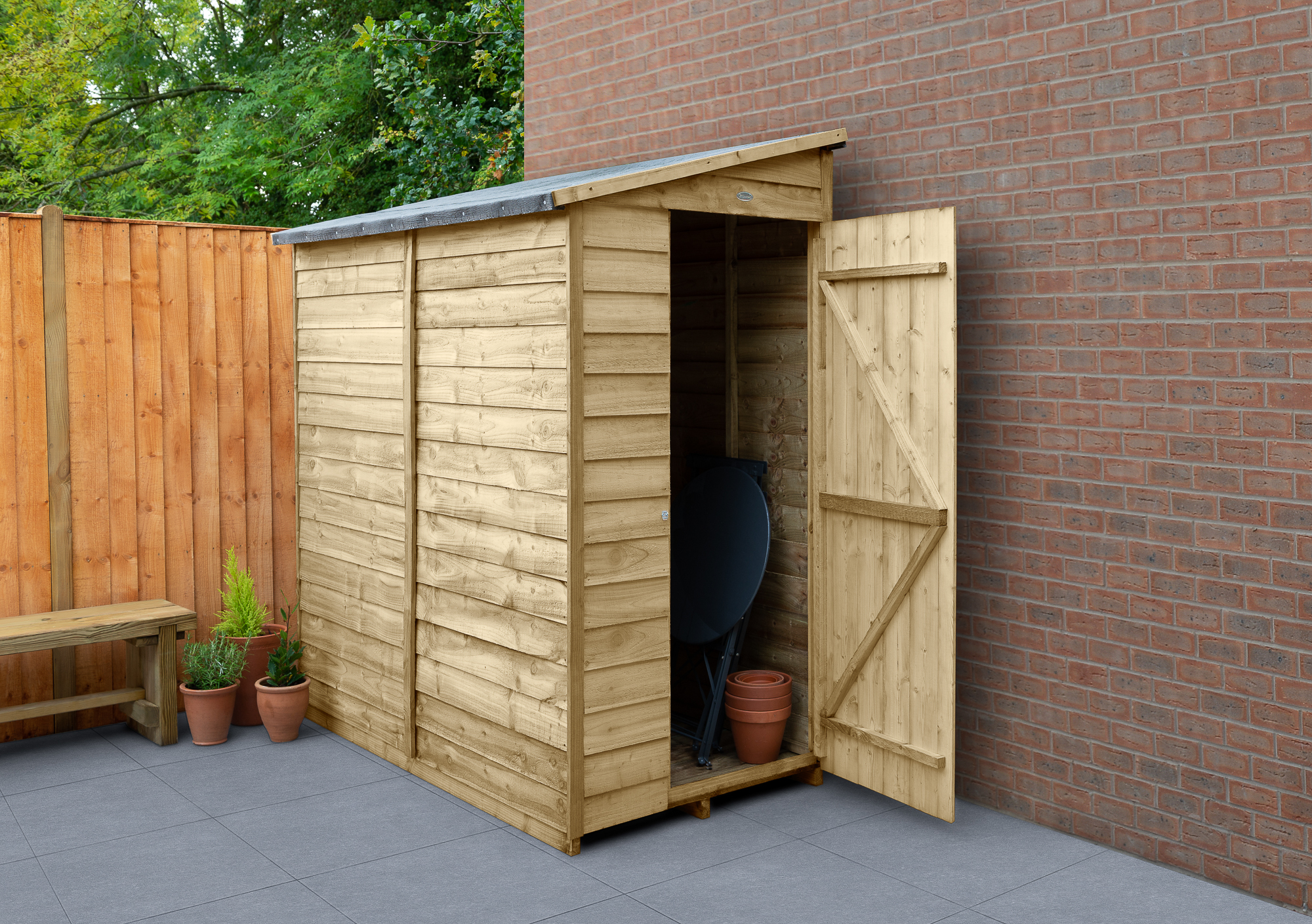 Forest Garden 6 x 3ft 4Life Pent Overlap Pressure Treated Windowless Shed with Base