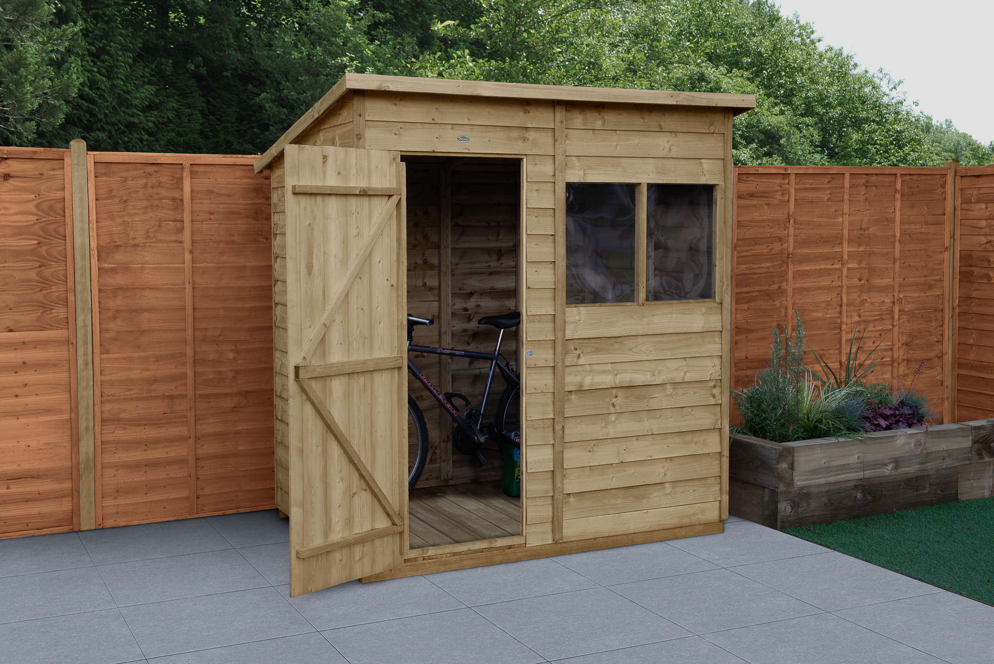 Forest Garden 6 x 4ft 4Life Pent Overlap Pressure Treated Shed with Base