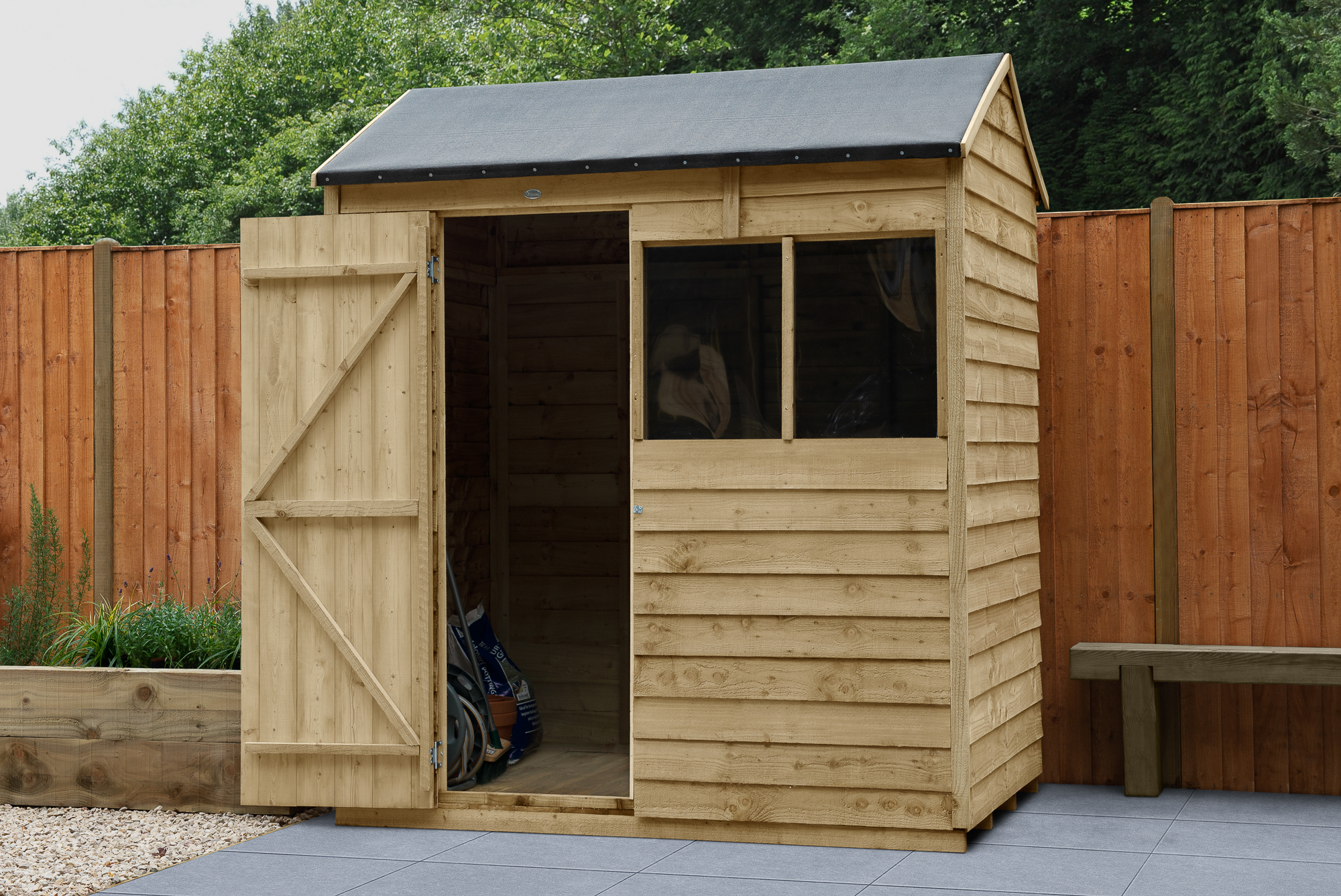 Forest Garden 6 x 4ft 4Life Reverse Apex Overlap Pressure Treated Shed with Base