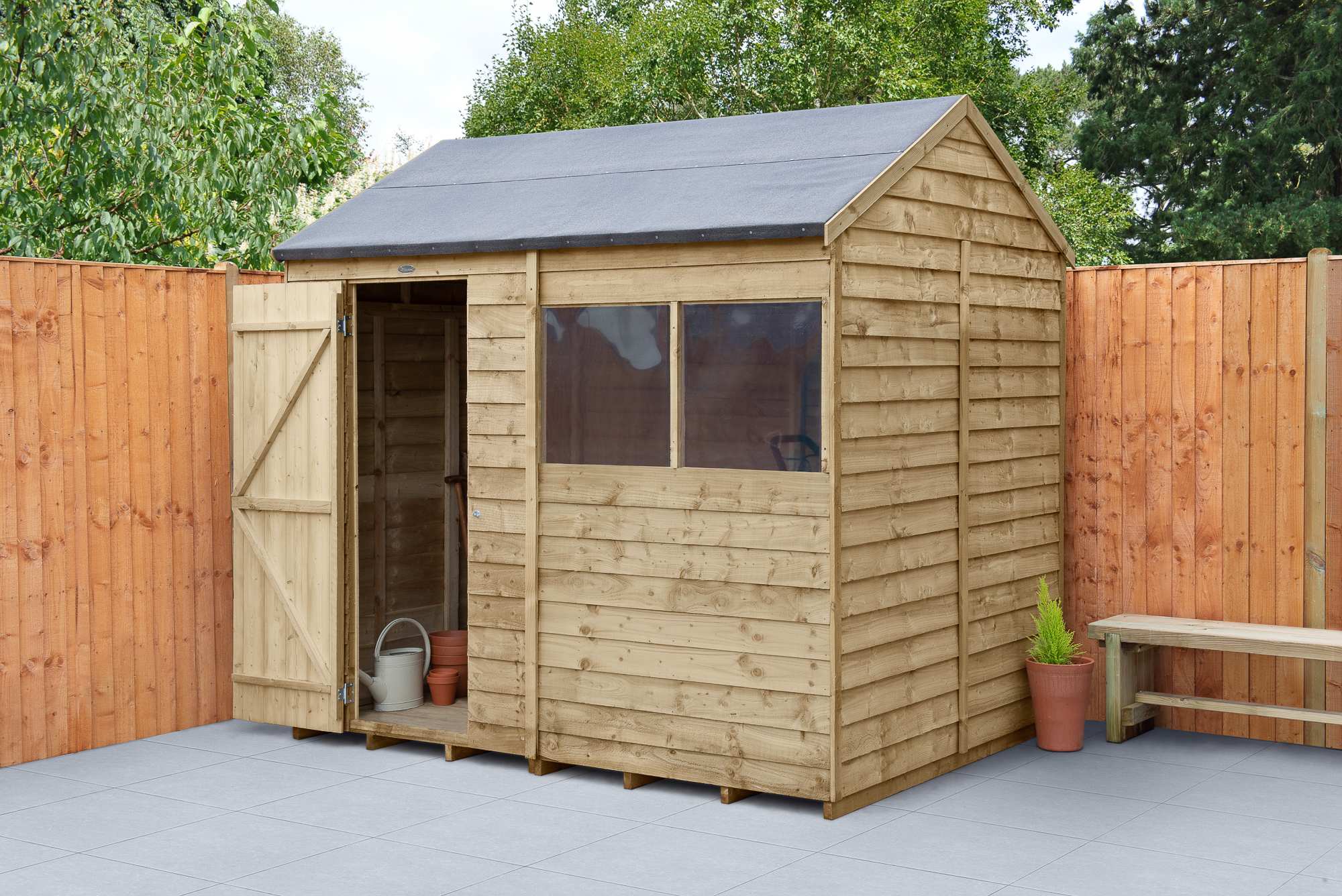Forest Garden 8 x 6ft 4Life Reverse Apex Overlap Pressure Treated Shed with Base