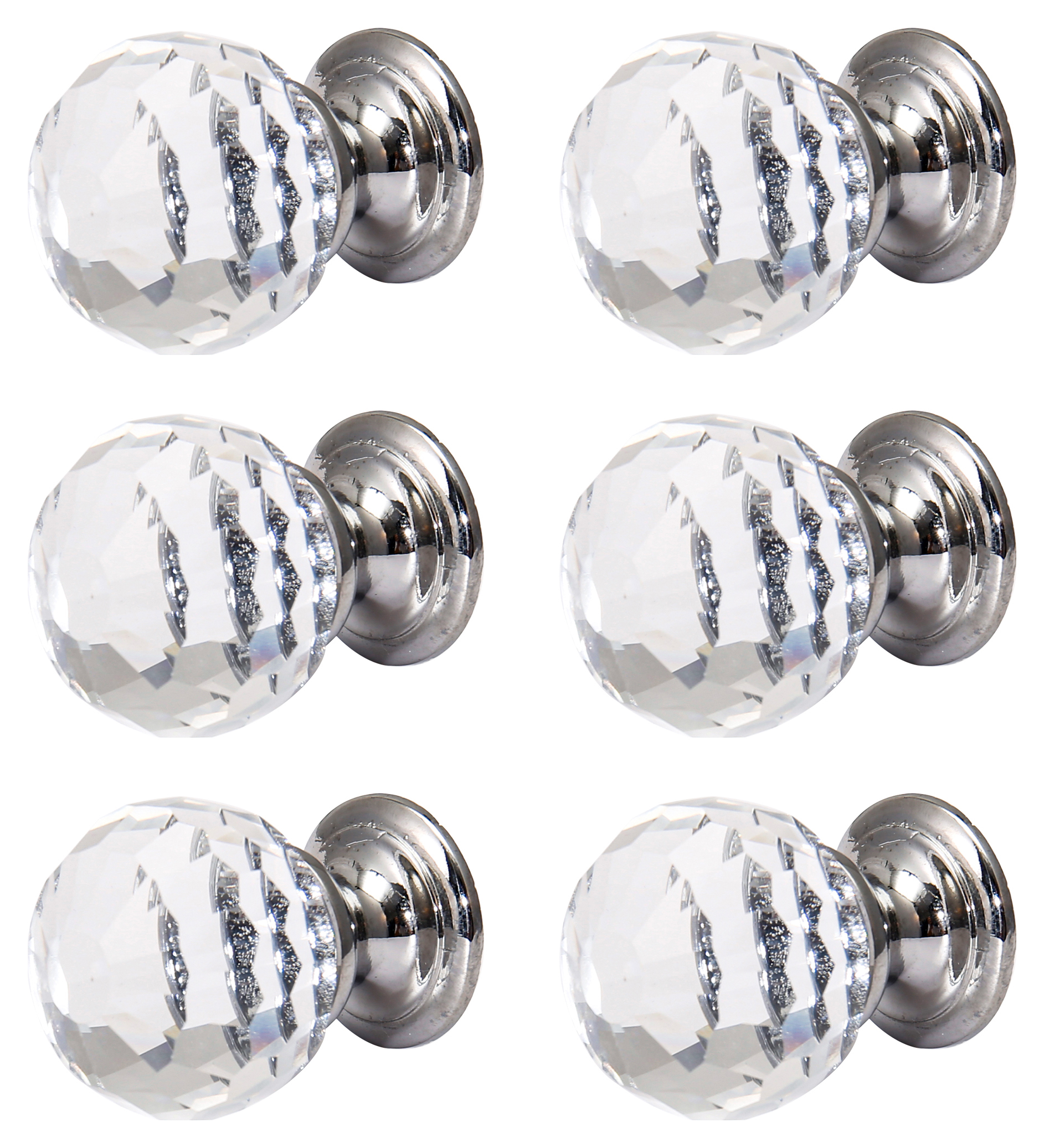 Glass Faceted Polished Chrome Door Knob - 30mm - Pack of 18