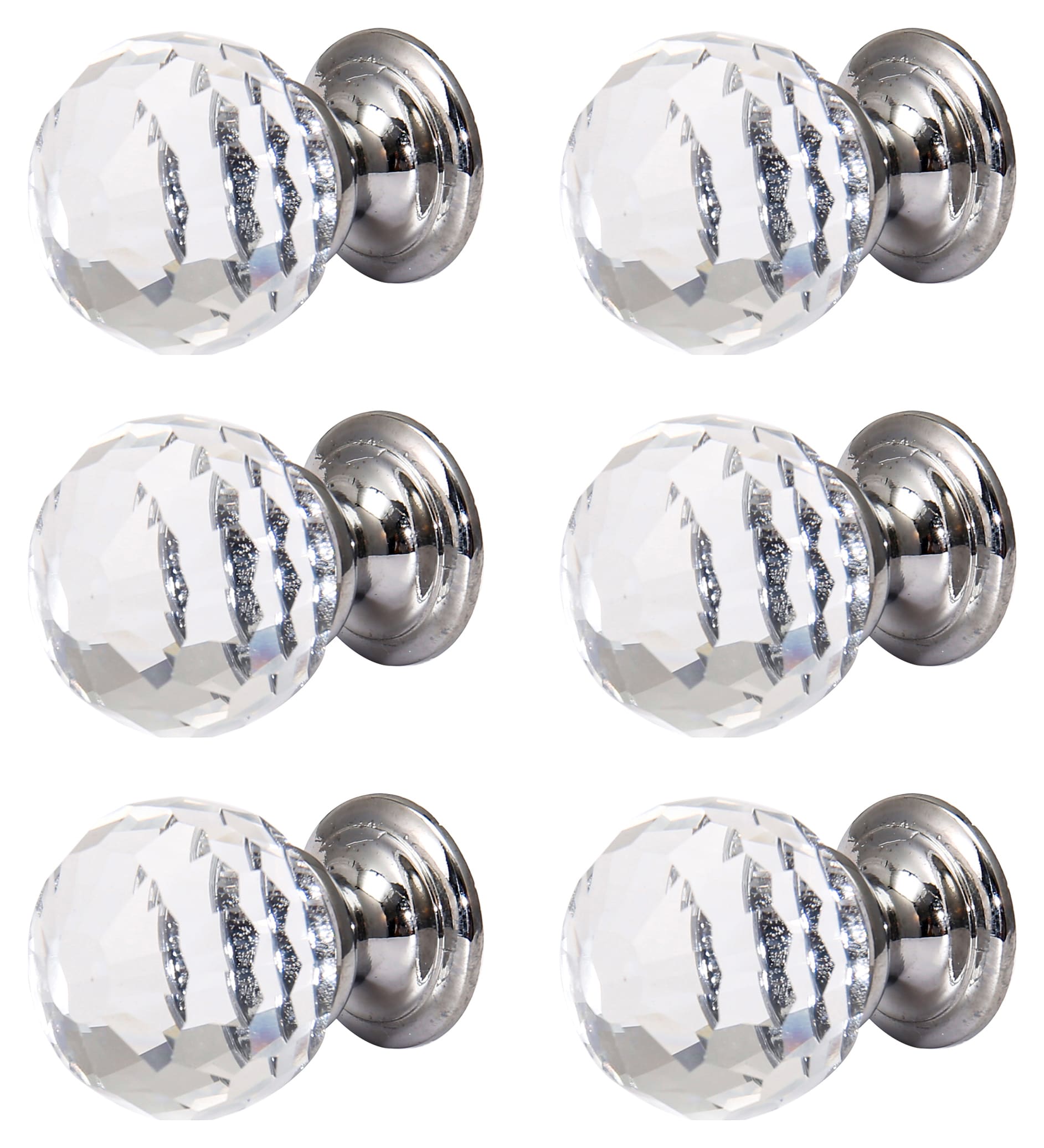 Glass Faceted Polished Chrome Door Knob - 30mm