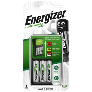 Energizer Maxi Battery Charger UK with 4 AA NiMH Rechargable Batteries