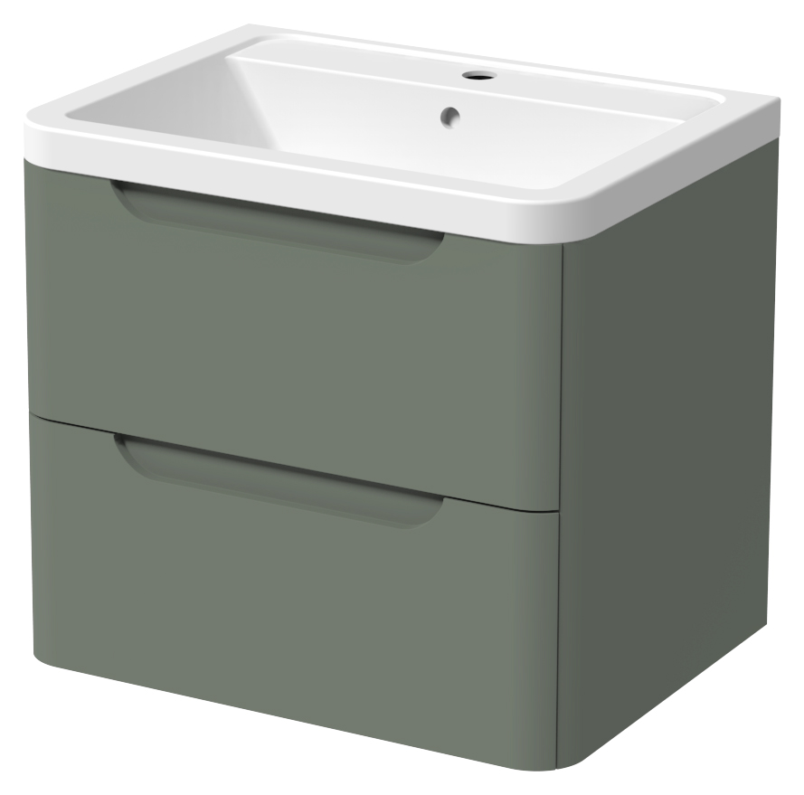 Wickes Malmo Reed Green Wall Hung J Pull Vanity Unit & Basin - 600mm