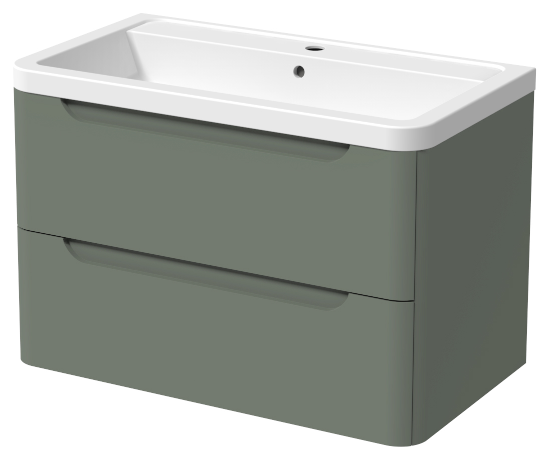 Wickes Malmo Reed Green Wall Hung J Pull Vanity Unit & Basin - 800mm