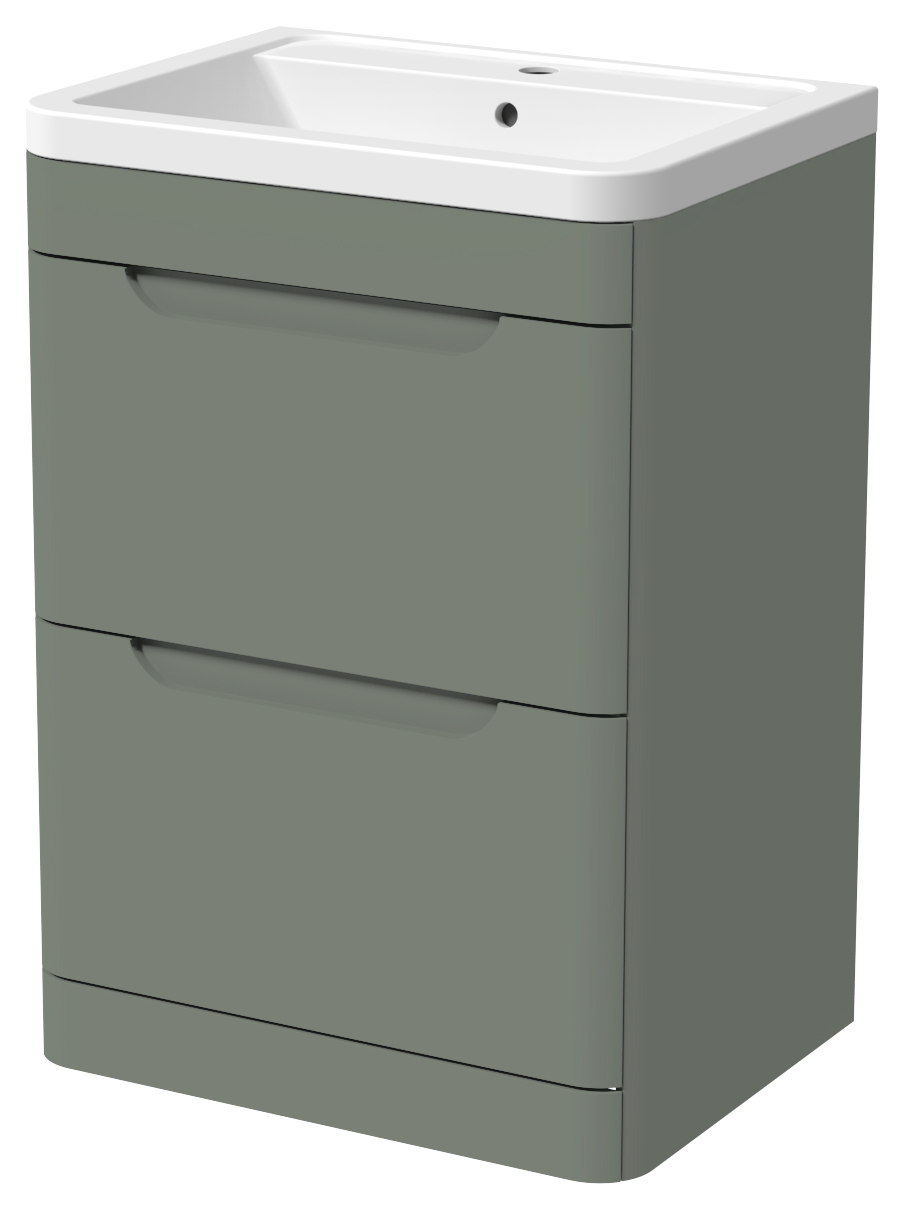 Wickes Malmo Reed Green Freestanding J Pull Vanity Unit & Basin - 600mm