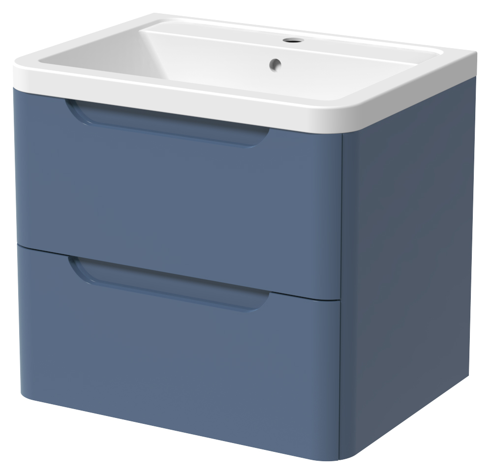 Wickes Malmo Misty Blue Wall Hung J Pull Vanity Unit & Basin - 600mm