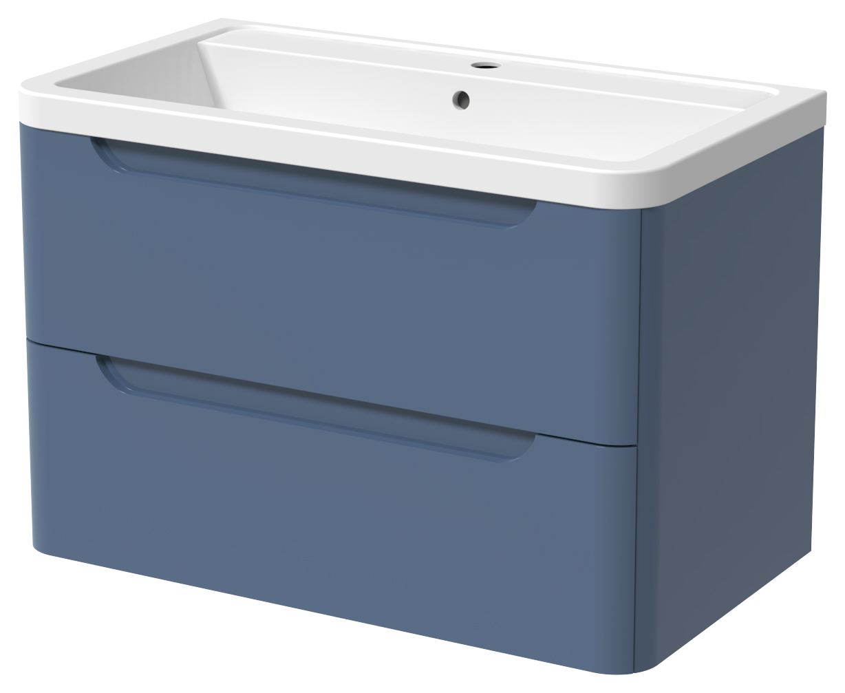 Wickes Malmo Misty Blue Wall Hung J Pull Vanity Unit & Basin - 800mm