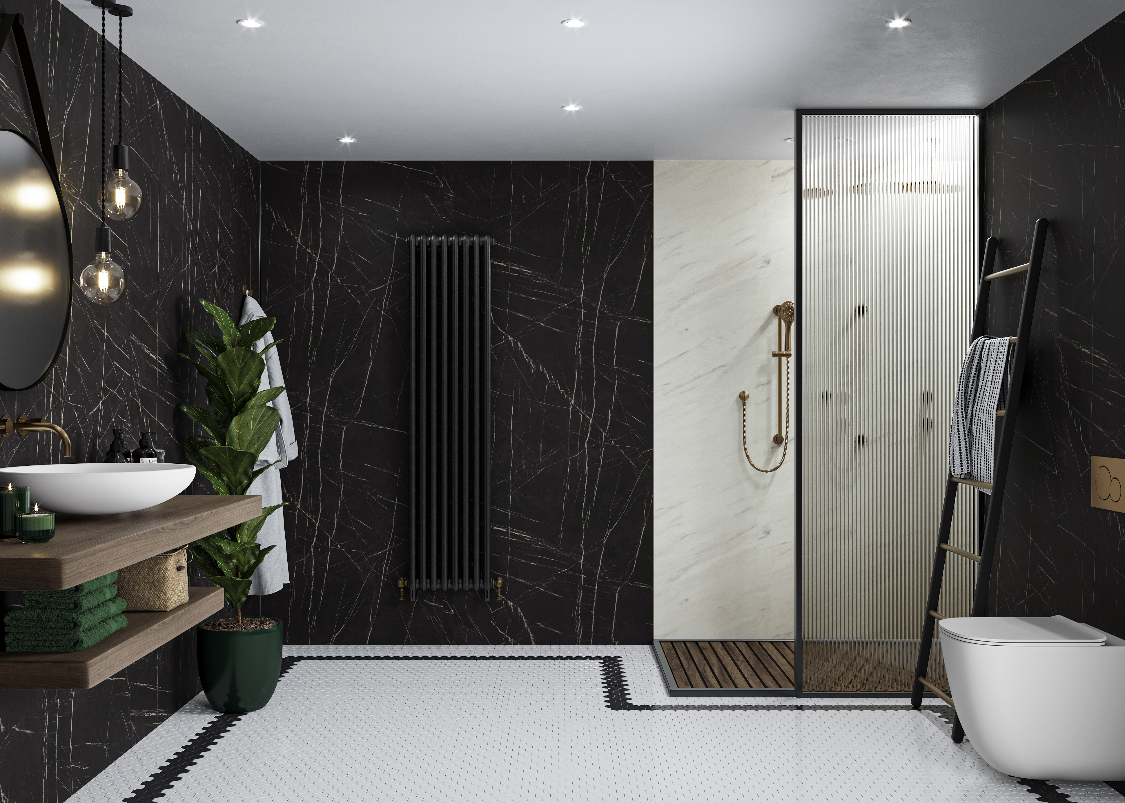 Multipanel Linda Barker Hydrolock Black Pietra Shower Panel -  2400 x 900 x11mm