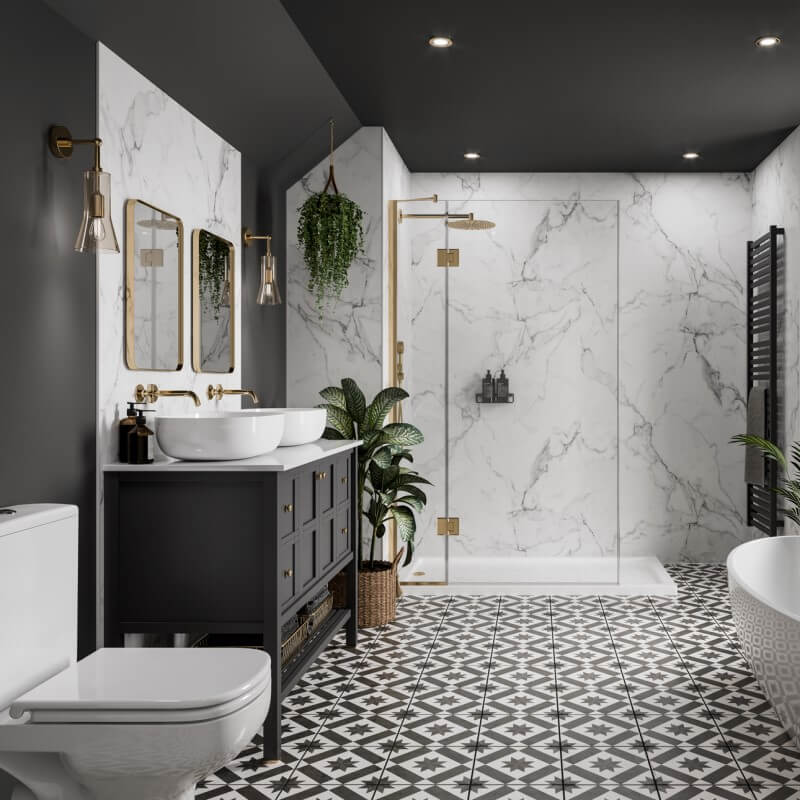 Multipanel Linda Barker Unlipped Calacatta Marble Shower Panel - 2400 x 598 x 11mm
