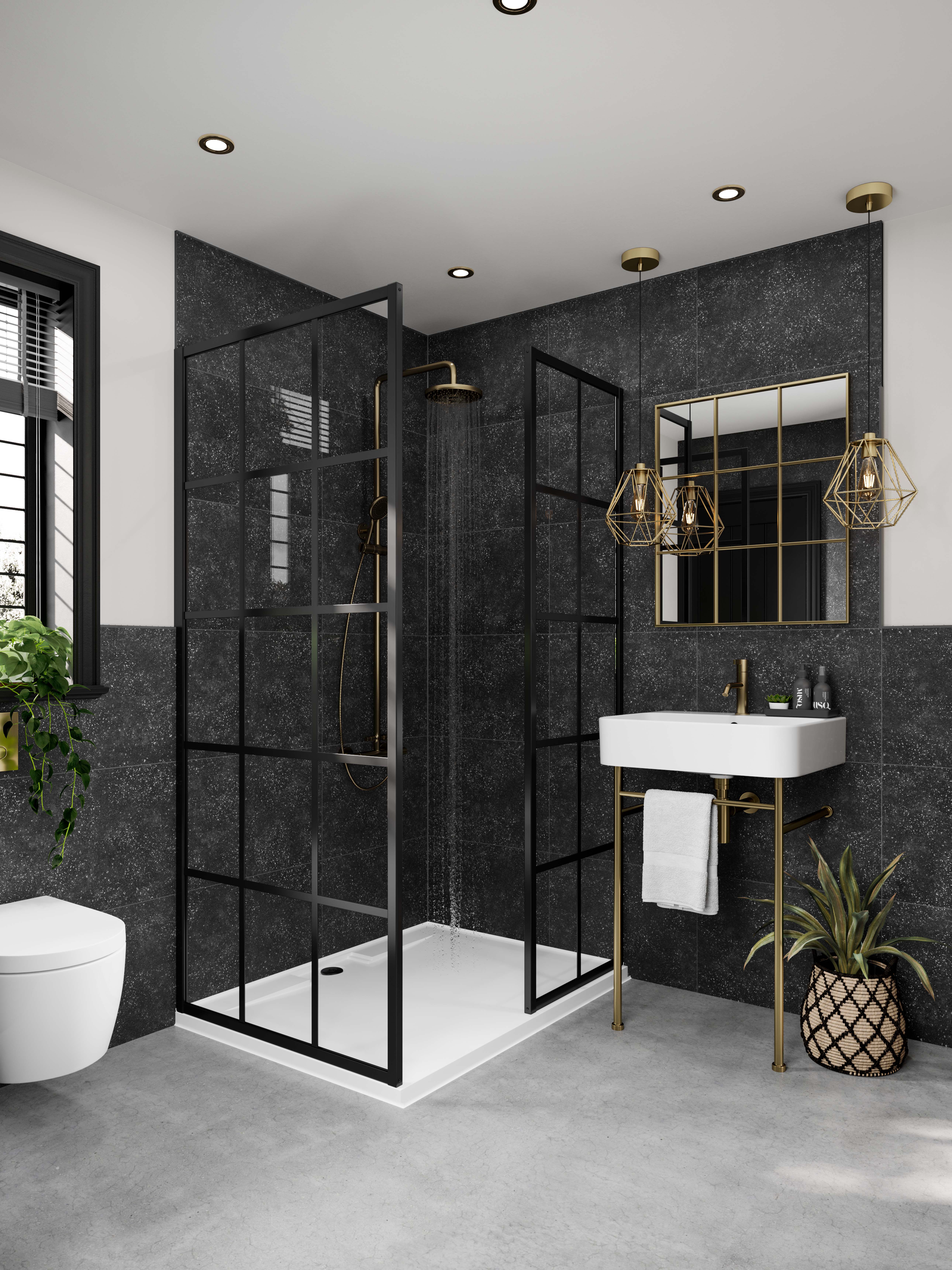 Multipanel Hydrolock Black Mineral Tile Effect Shower Panel - 2400 x 598 x 11mm