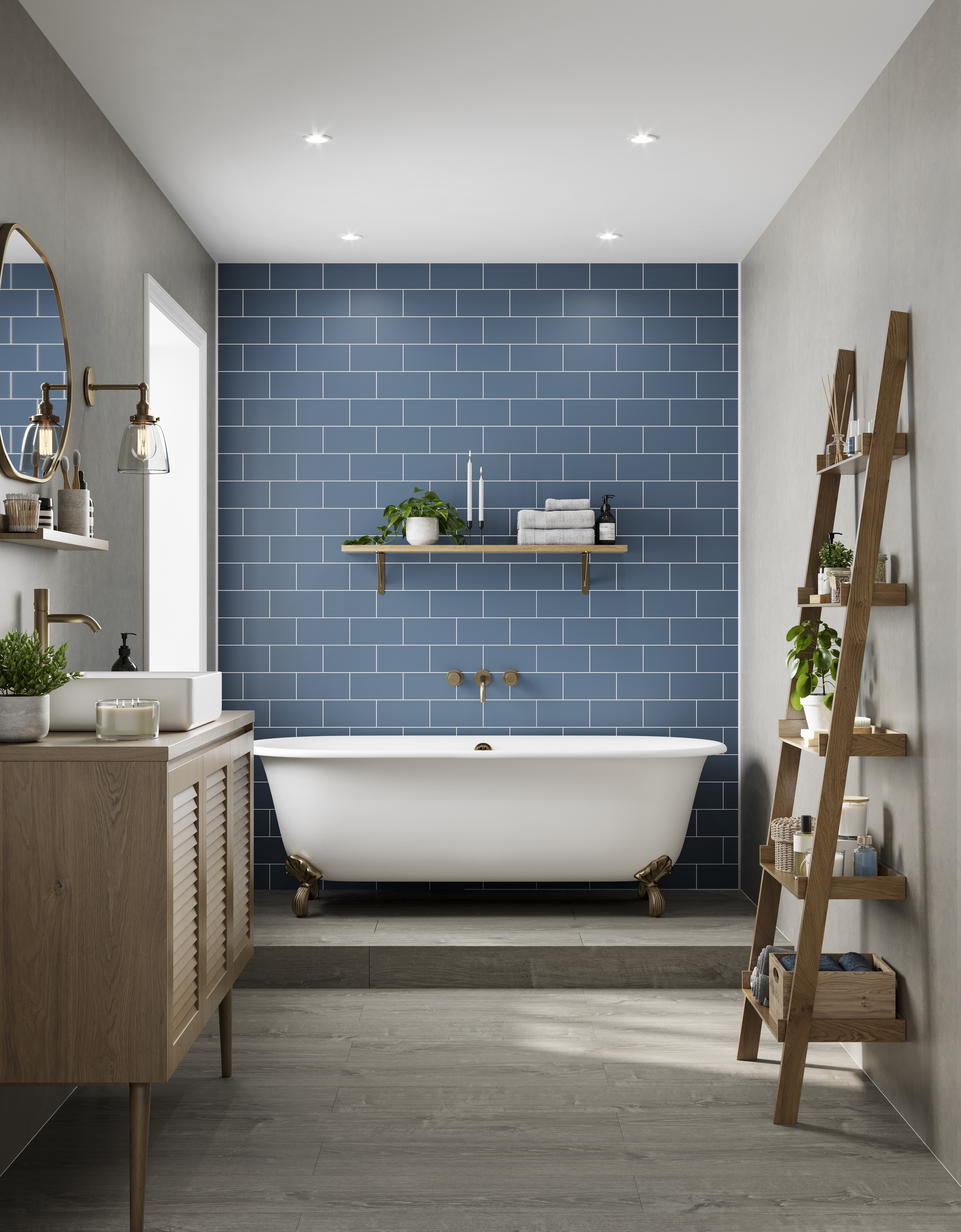 Multipanel Hydrolock Misty Blue Metro Tile Effect Shower