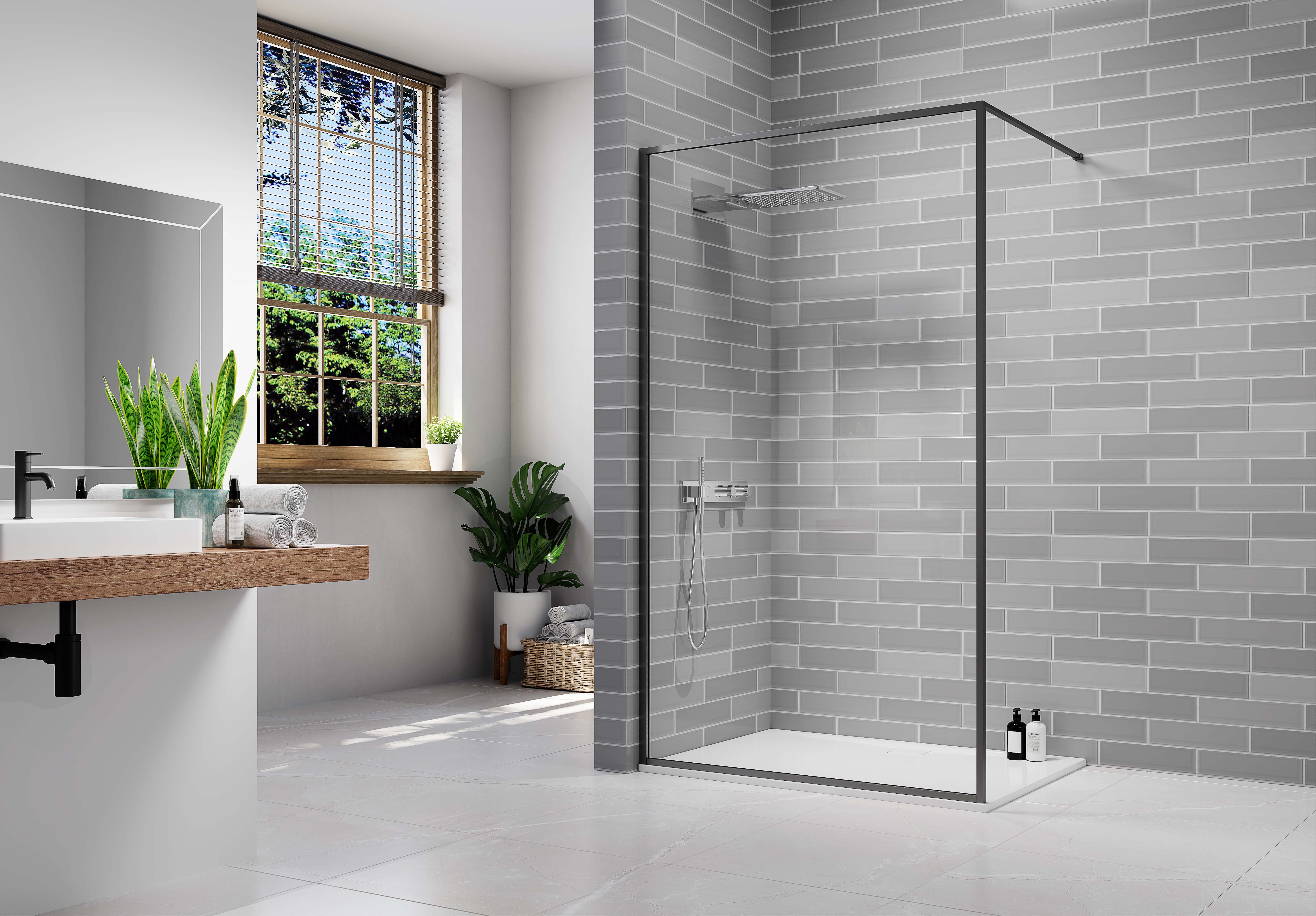 Nexa By Merlyn 8mm Black Framed 2000mm Height Wet Room Shower Screen Only - Various Sizes