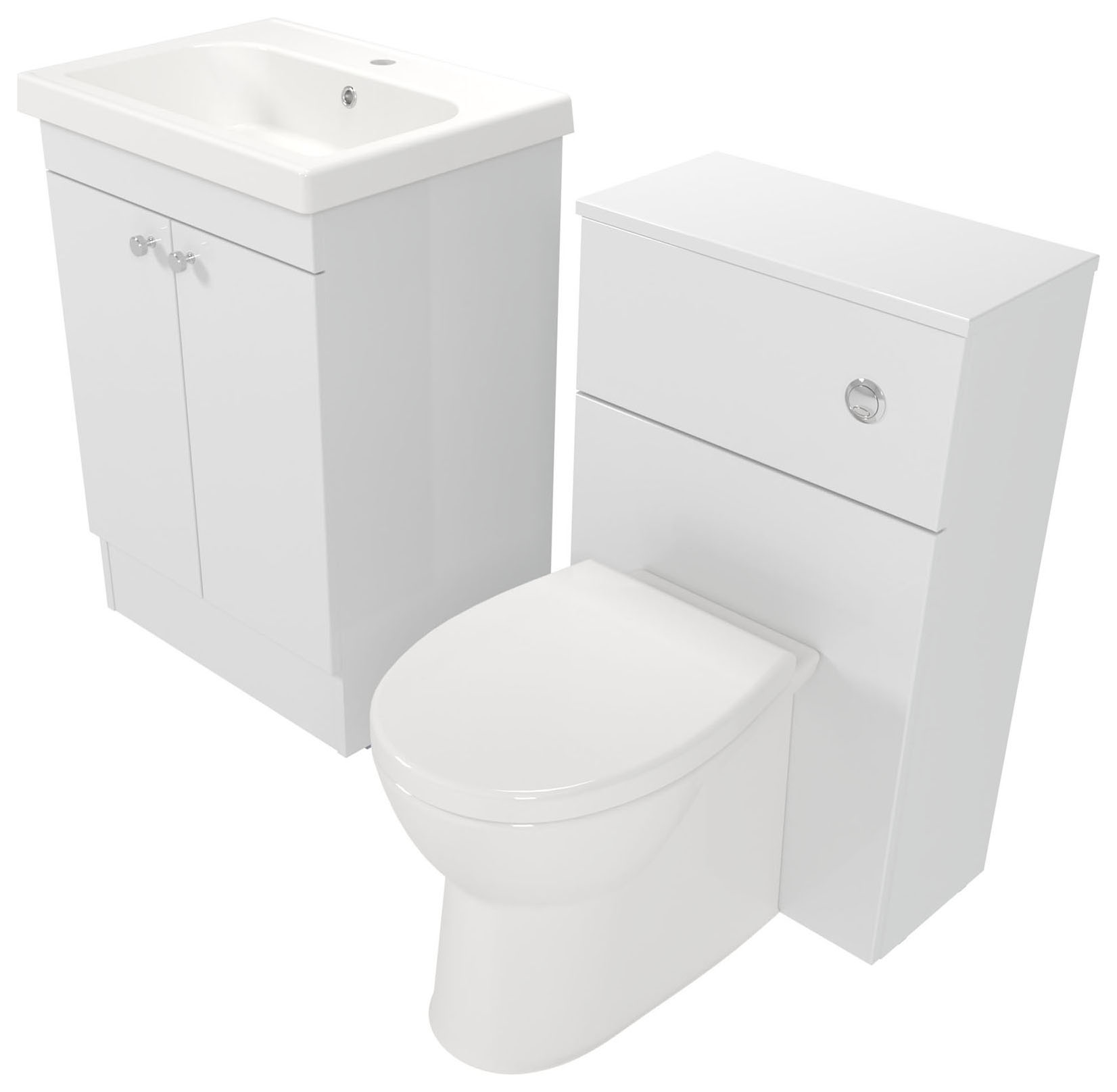 Deccado Benham Bright White 600mm Freestanding Vanity & 500mm Toilet Pan Unit with Basin Modular Combination