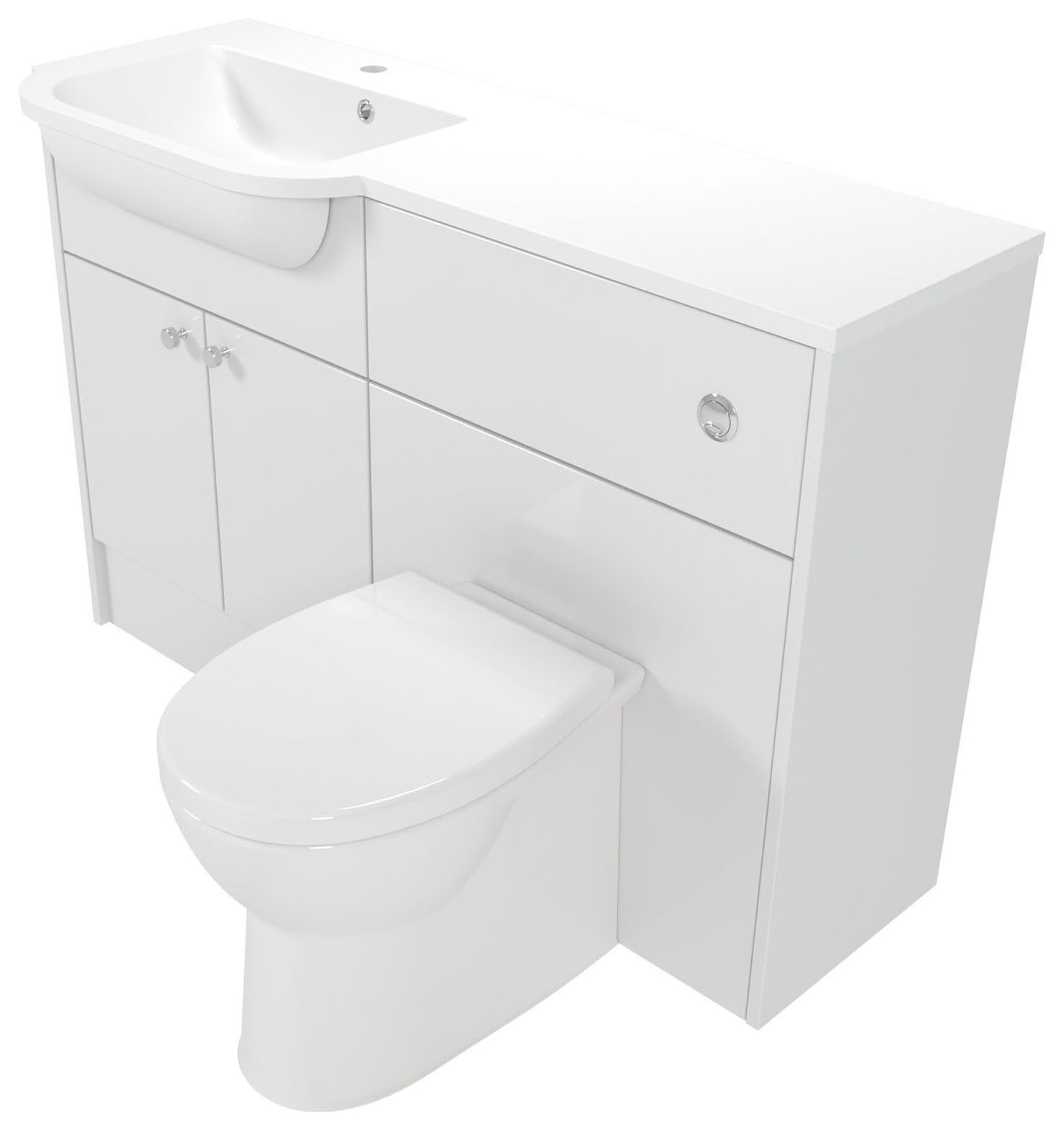 Deccado Benham Bright White Left Hand 1200mm Fitted Vanity & Toilet Pan Unit Combination with Left Hand Basin