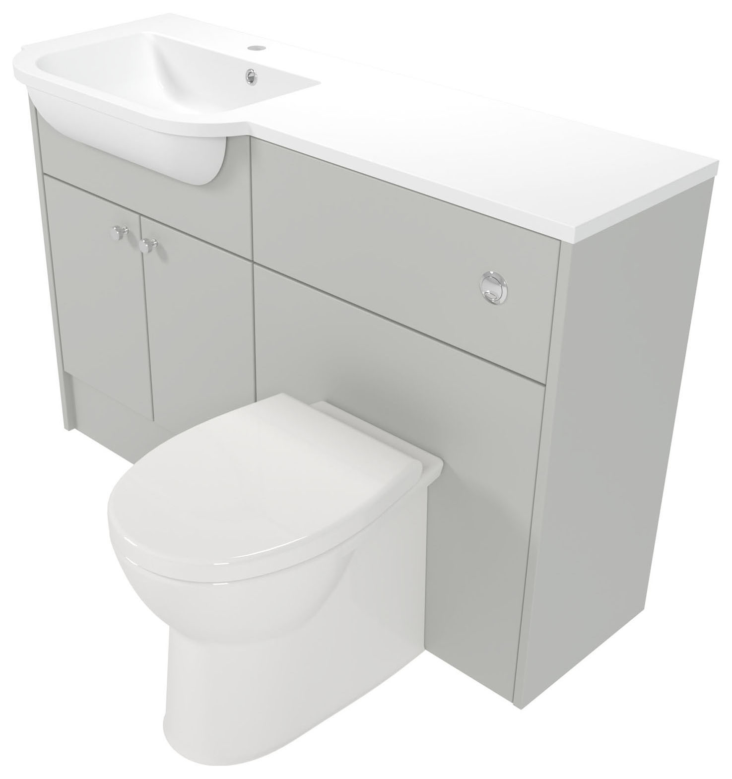 Deccado Benham Whisper Grey Left Hand 1200mm Fitted Vanity & Toilet Pan Unit Combination with Left Hand Basin