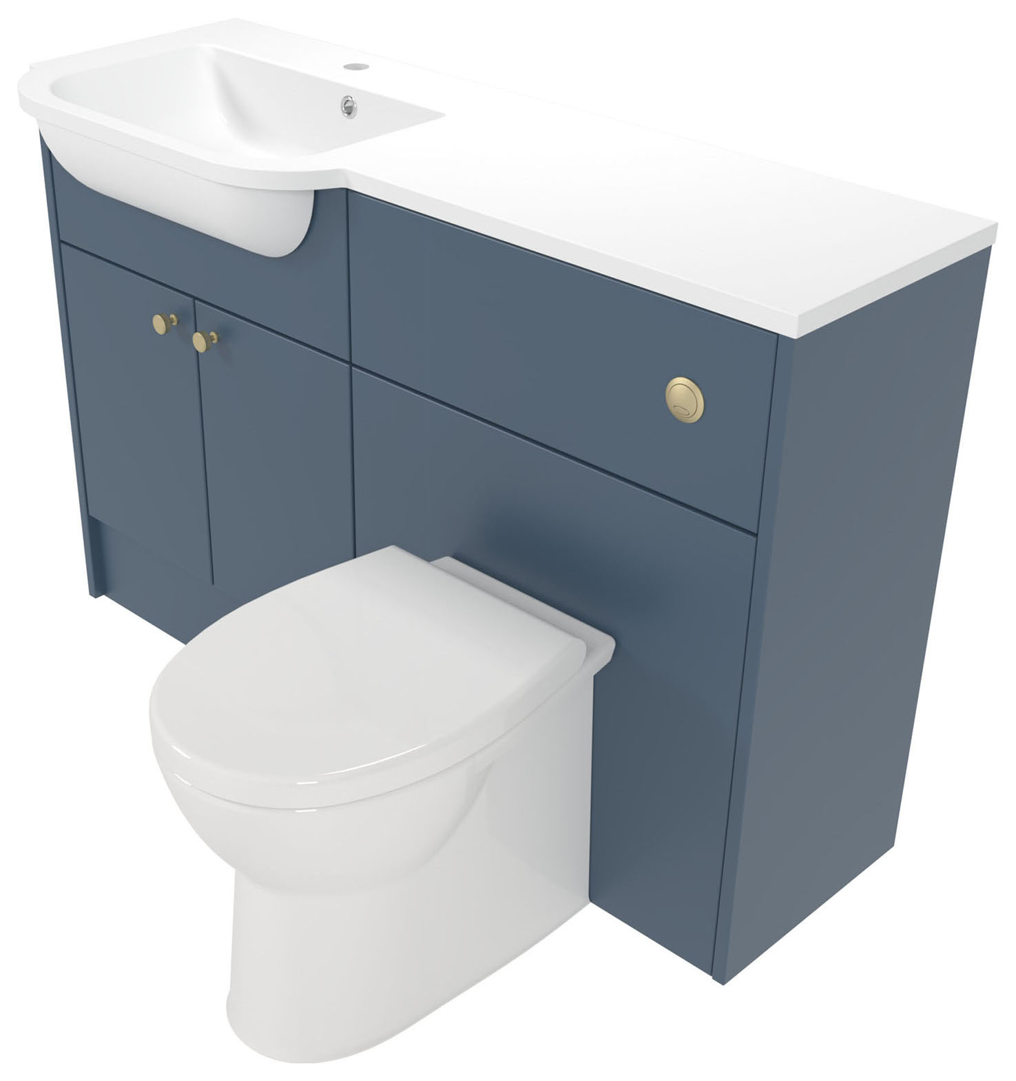 Deccado Benham Juniper Blue Left Hand 1200mm Fitted Vanity & Toilet Pan Unit Combination with Left Hand Basin