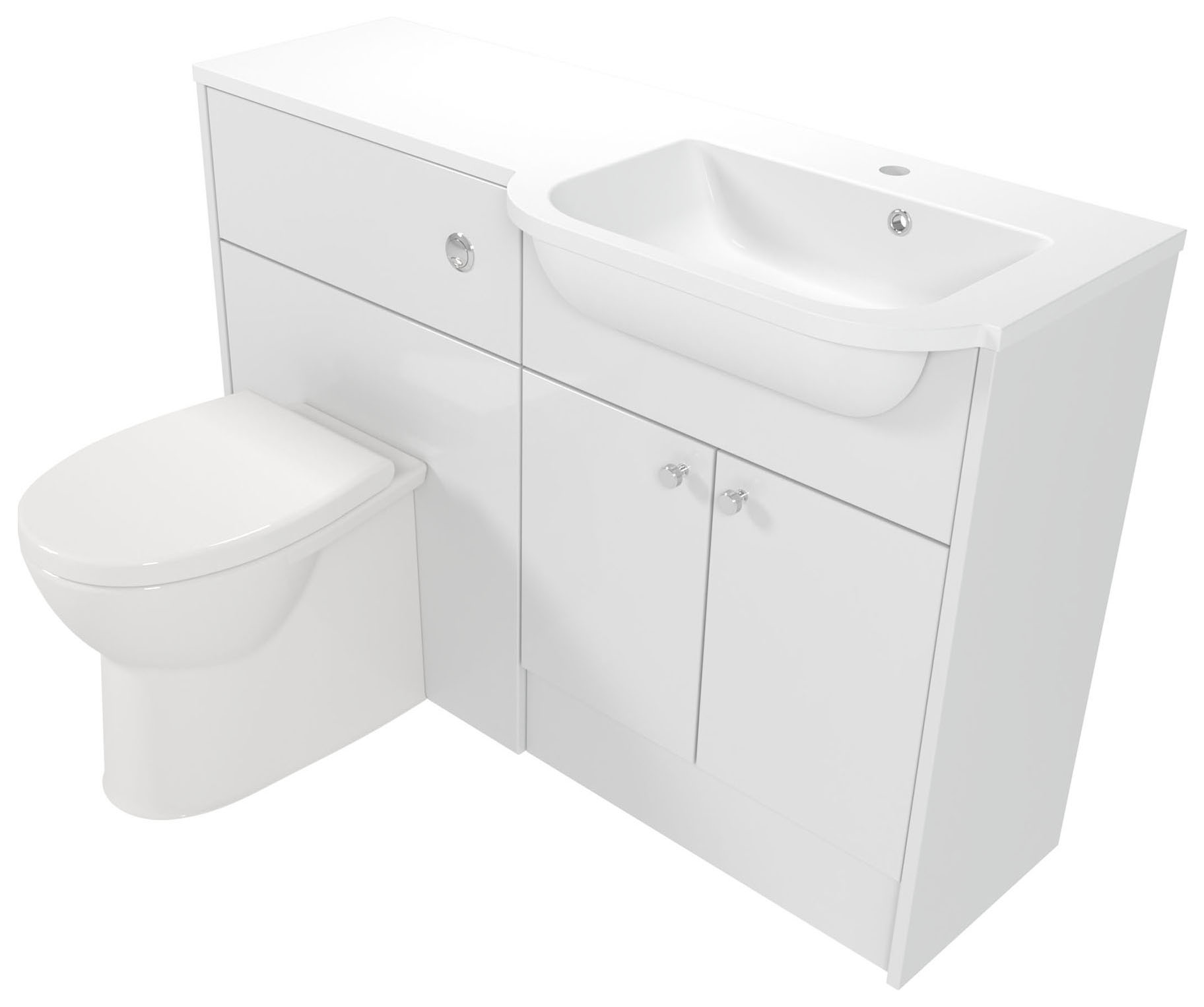 Deccado Benham Bright White 1200mm Fitted Vanity & Toilet Pan Unit Combination with Basin