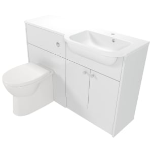 Deccado Benham Bright White 1200mm Fitted Vanity & Toilet Pan Unit Combination with Basin
