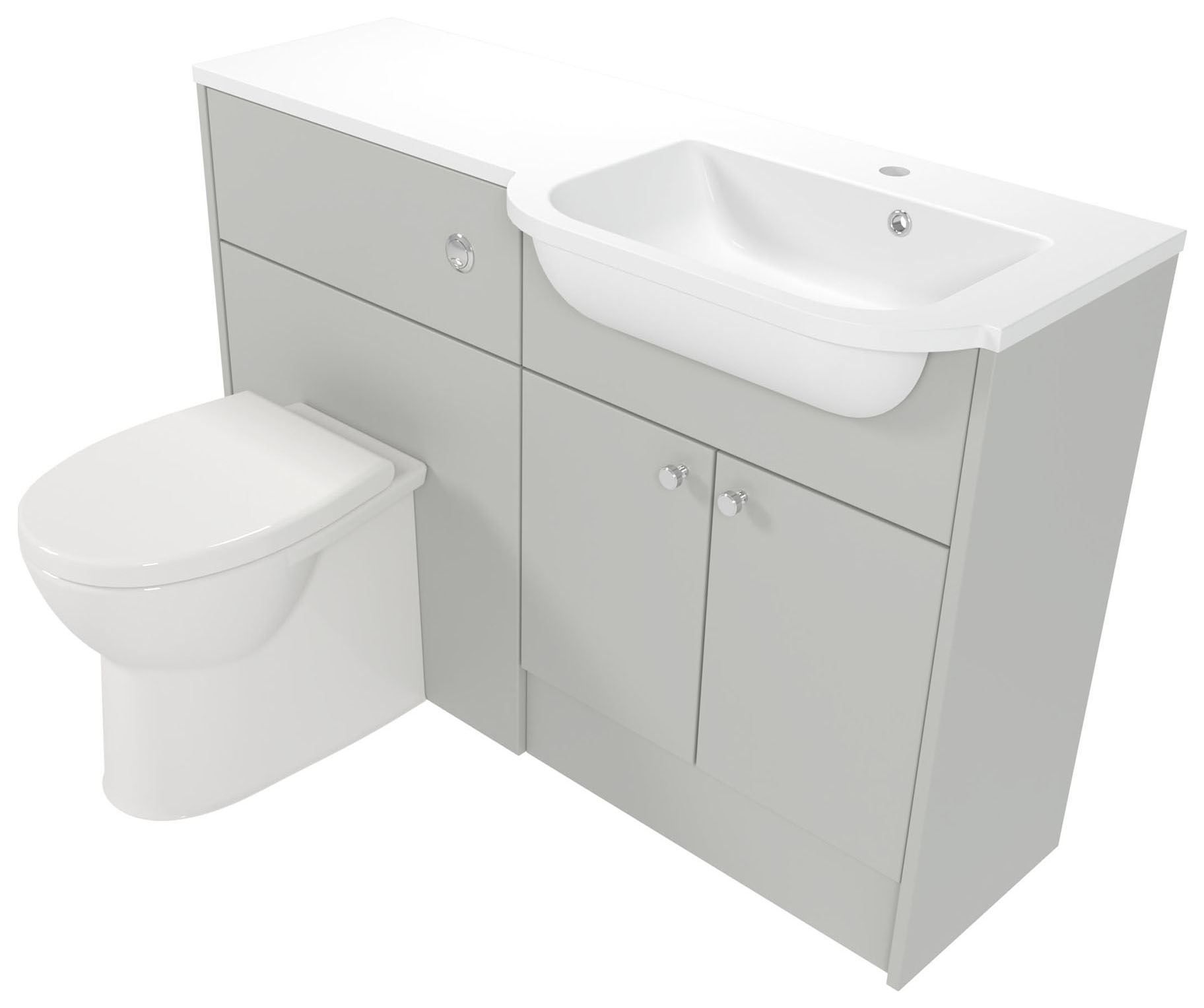 Deccado Benham Whisper Grey Right Hand 1200mm Fitted Vanity & Toilet Pan Unit Combination with Right Hand Basin