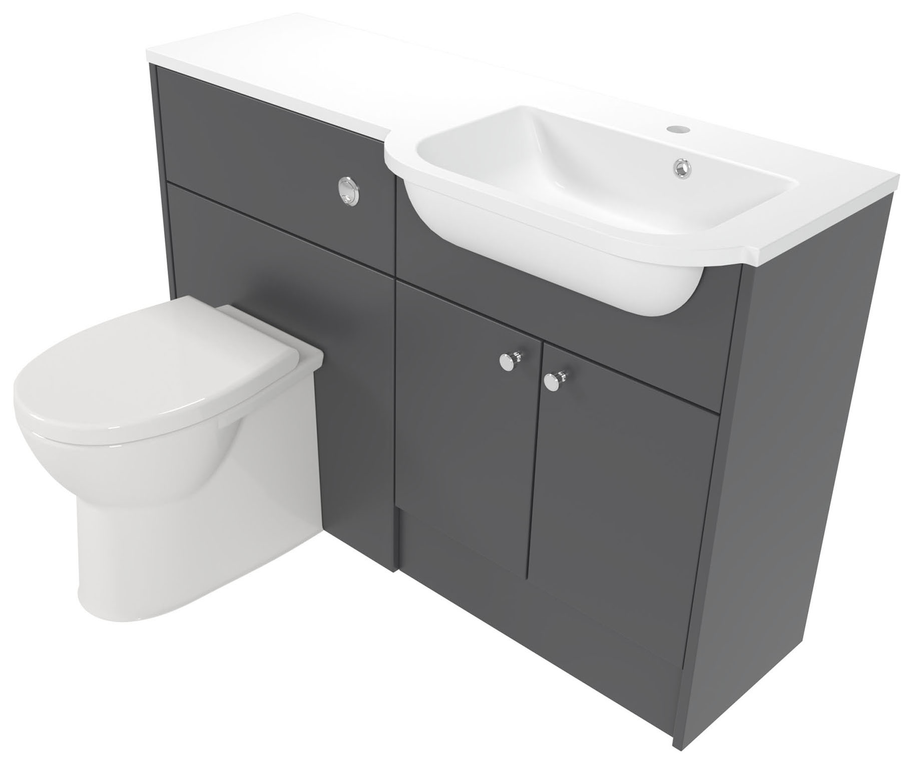 Deccado Benham Charcoal Grey Right Hand 1200mm Fitted Vanity & Toilet Pan Unit Combination with Right Hand Basin