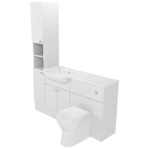 Deccado Benham Bright White 1500mm Fitted Tower, Vanity & Toilet Pan Unit Combination with Basin