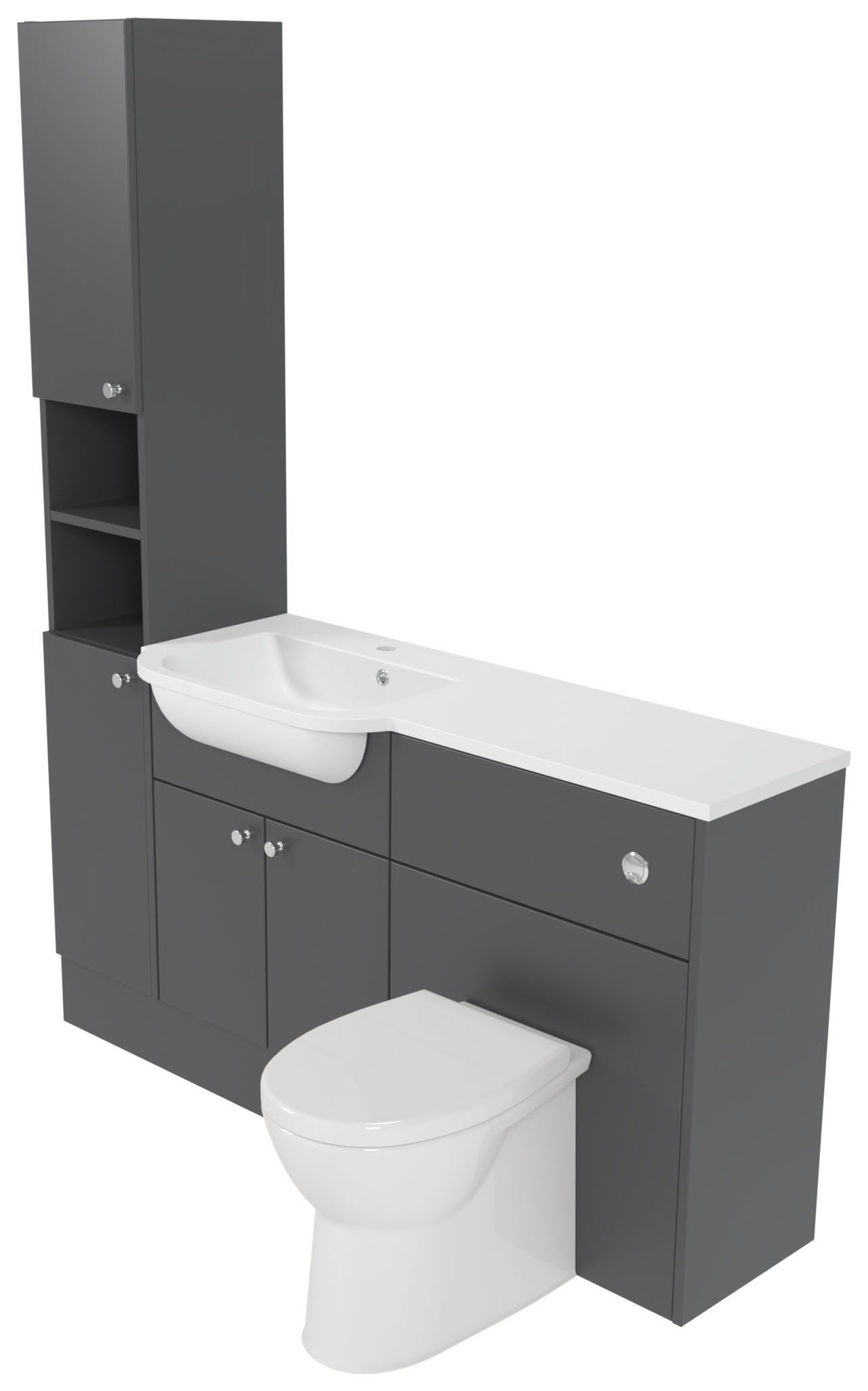 Deccado Benham Charcoal Grey 1500mm Fitted Tower, Vanity & Toilet Pan Unit Combination with Basin