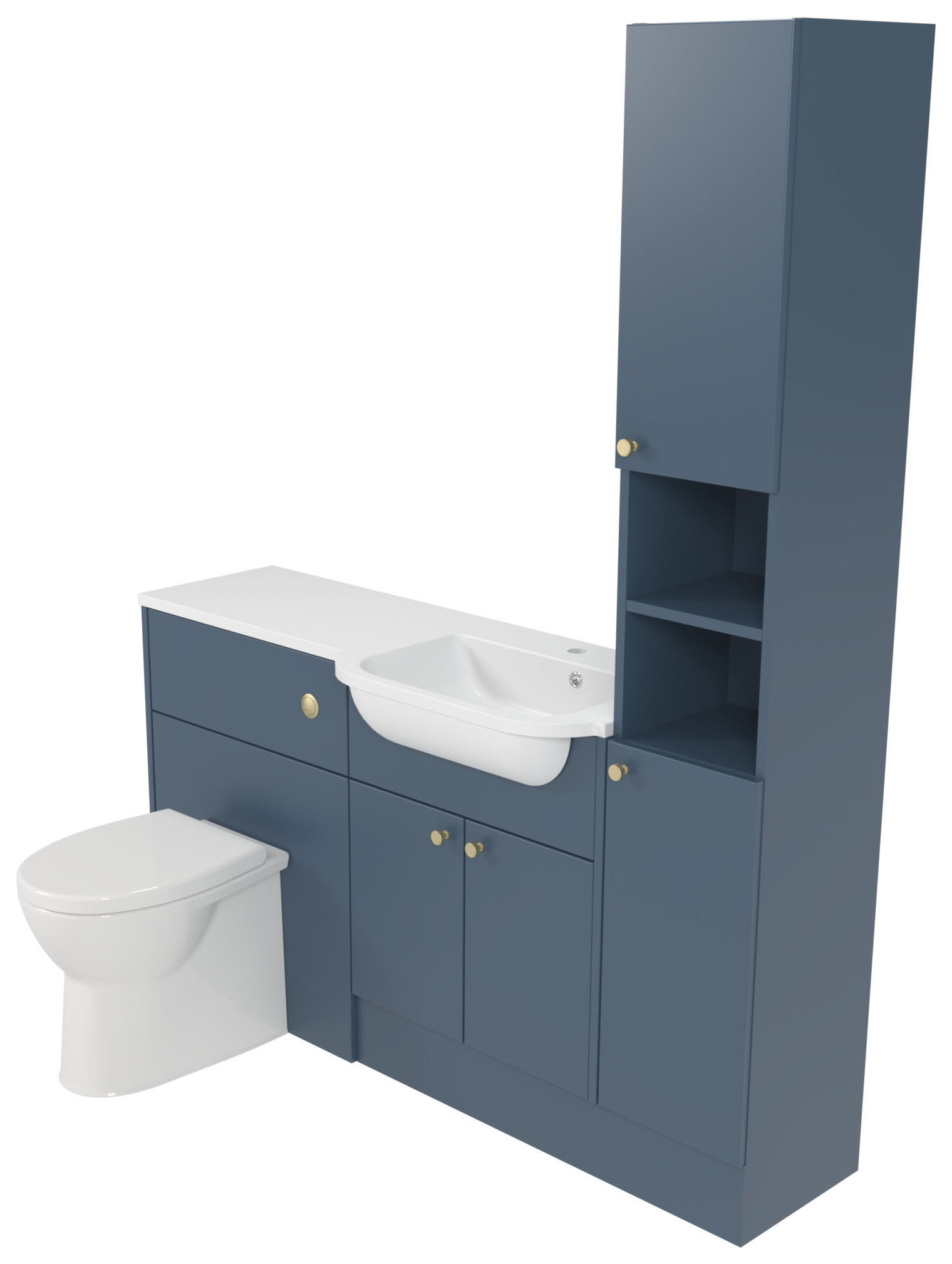 Deccado Benham Juniper Blue 1500mm Fitted Tower, Vanity & Toilet Pan Unit Combination with Basin