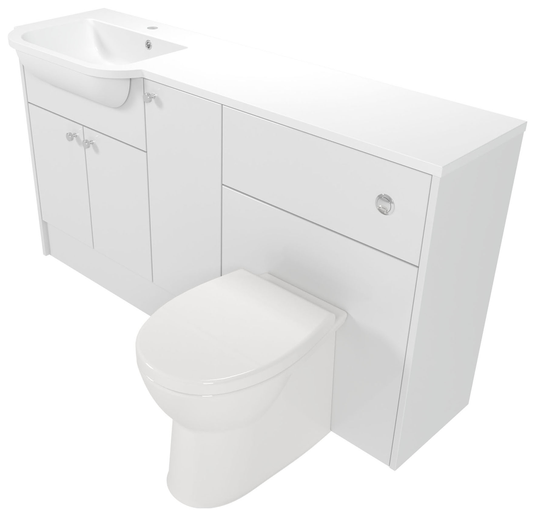 Deccado Benham Bright White Left Hand 1500mm Fitted Vanity & Toilet Pan Unit Combination with Left Hand Basin