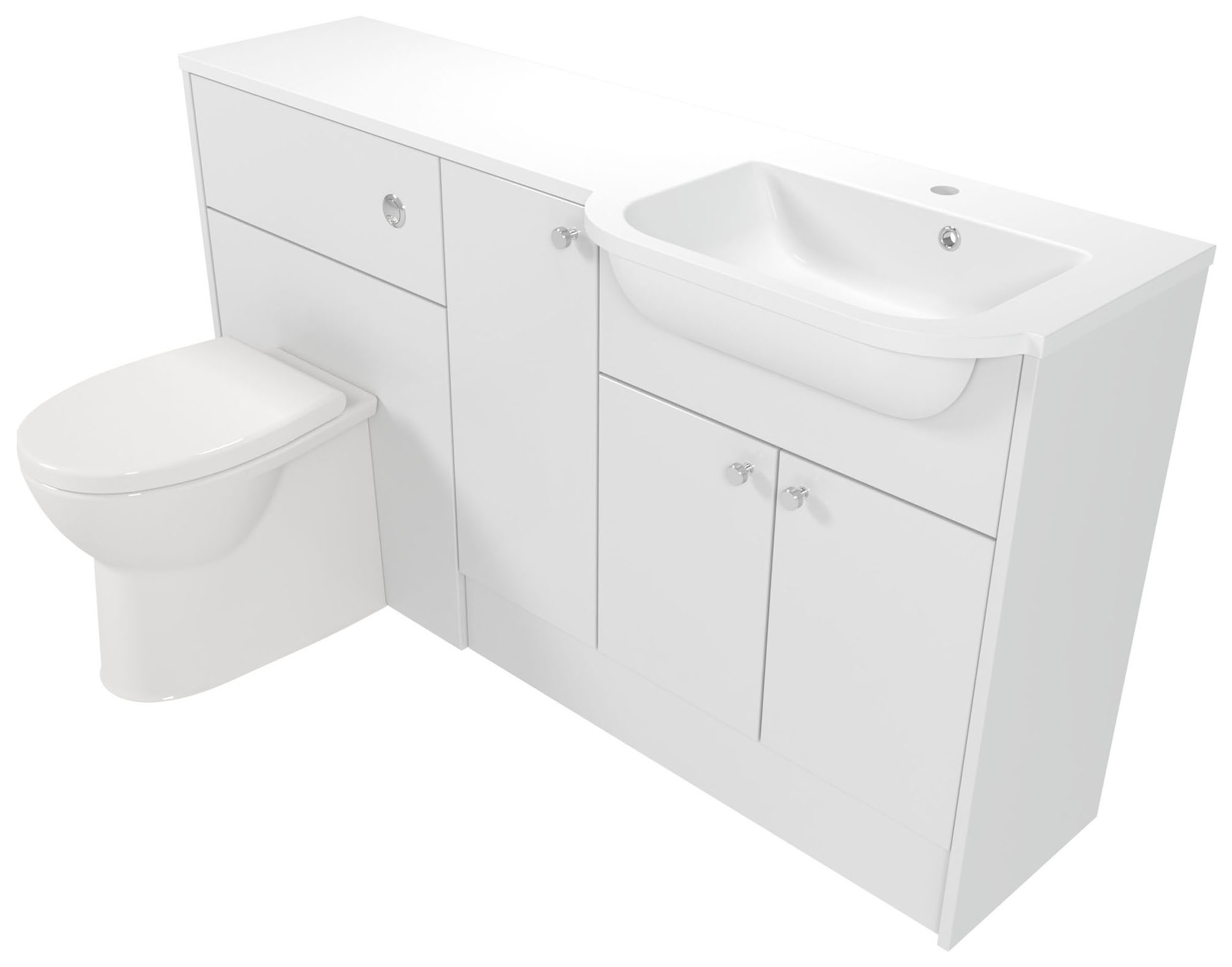 Deccado Benham Bright White Right Hand 1500mm Fitted Vanity & Toilet Pan Unit Combination with Right Hand Basin