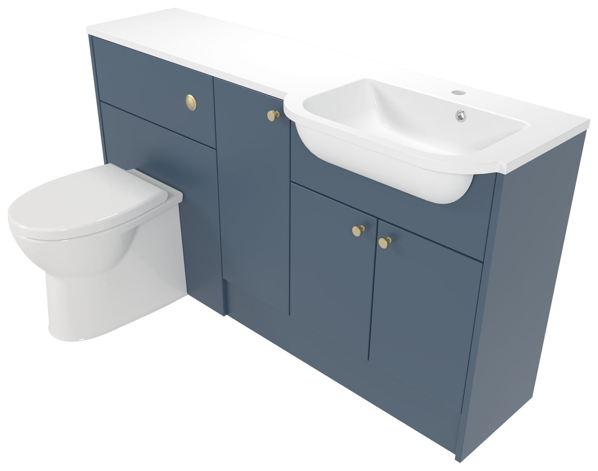 Deccado Benham Juniper Blue Right Hand 1500mm Fitted Vanity & Toilet Pan Unit Combination with Right Hand Basin