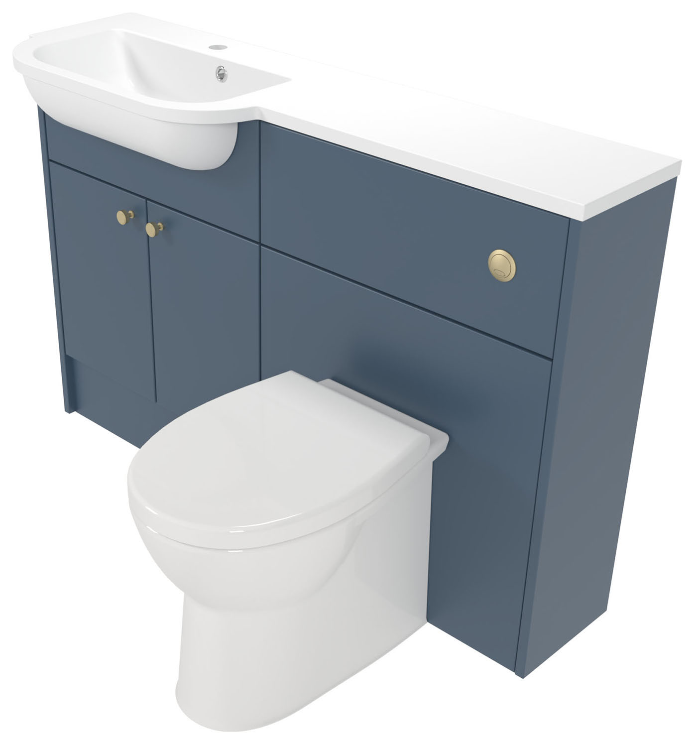 Deccado Benham Juniper Blue Left Hand 1200mm Slimline Fitted Vanity & Toilet Pan Unit Combination with Left Hand Basin