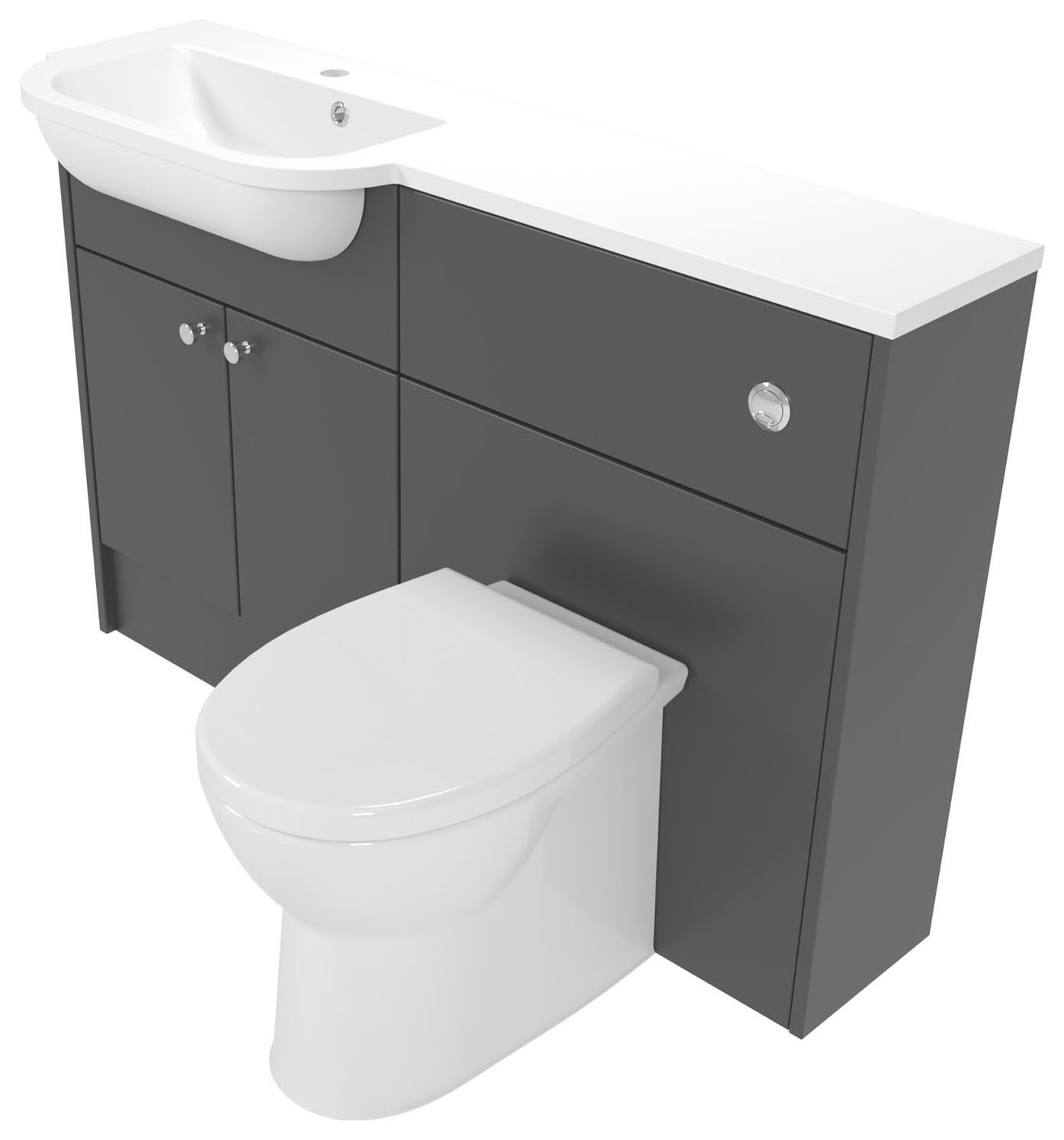 Deccado Benham Charcoal Grey Left Hand 1200mm Slimline Fitted Vanity & Toilet Pan Unit Combination with Left Hand Basin