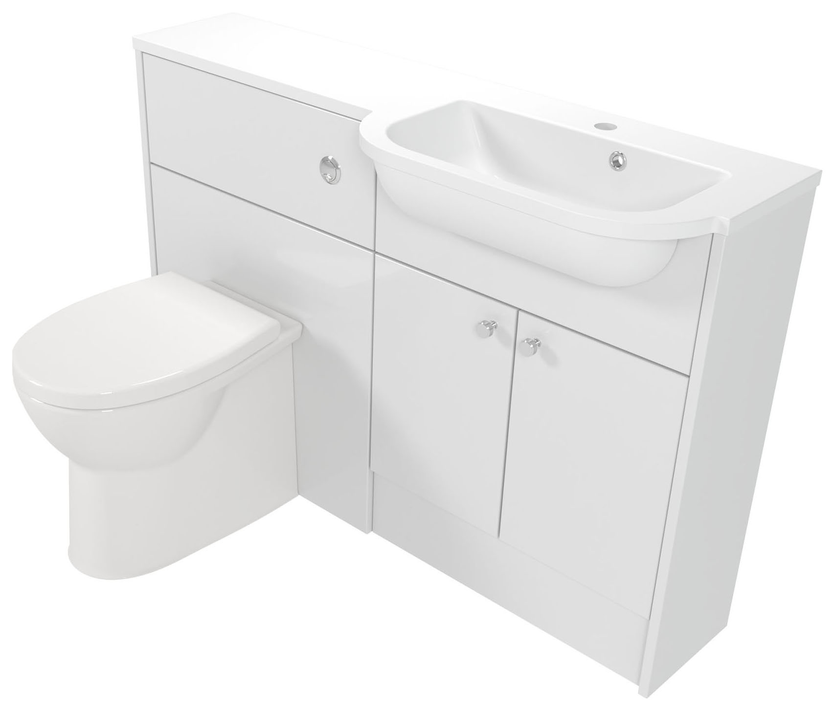 Deccado Benham Bright White 1200mm Slimline Fitted Vanity & Toilet Pan Unit Combination with Basin