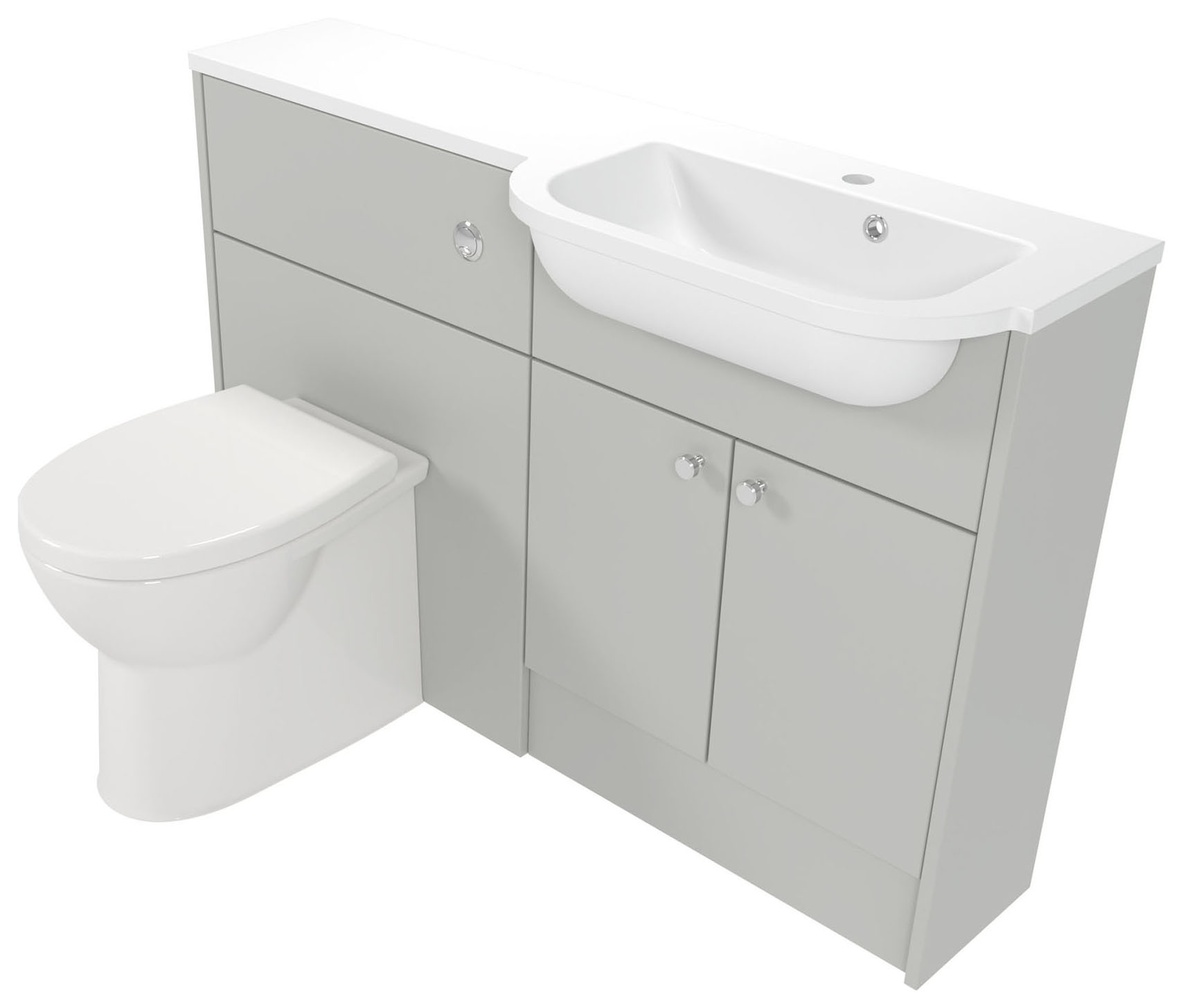 Deccado Benham Whisper Grey Right Hand 1200mm Slimline Fitted Vanity & Toilet Pan Unit Combination with Right Hand Basin