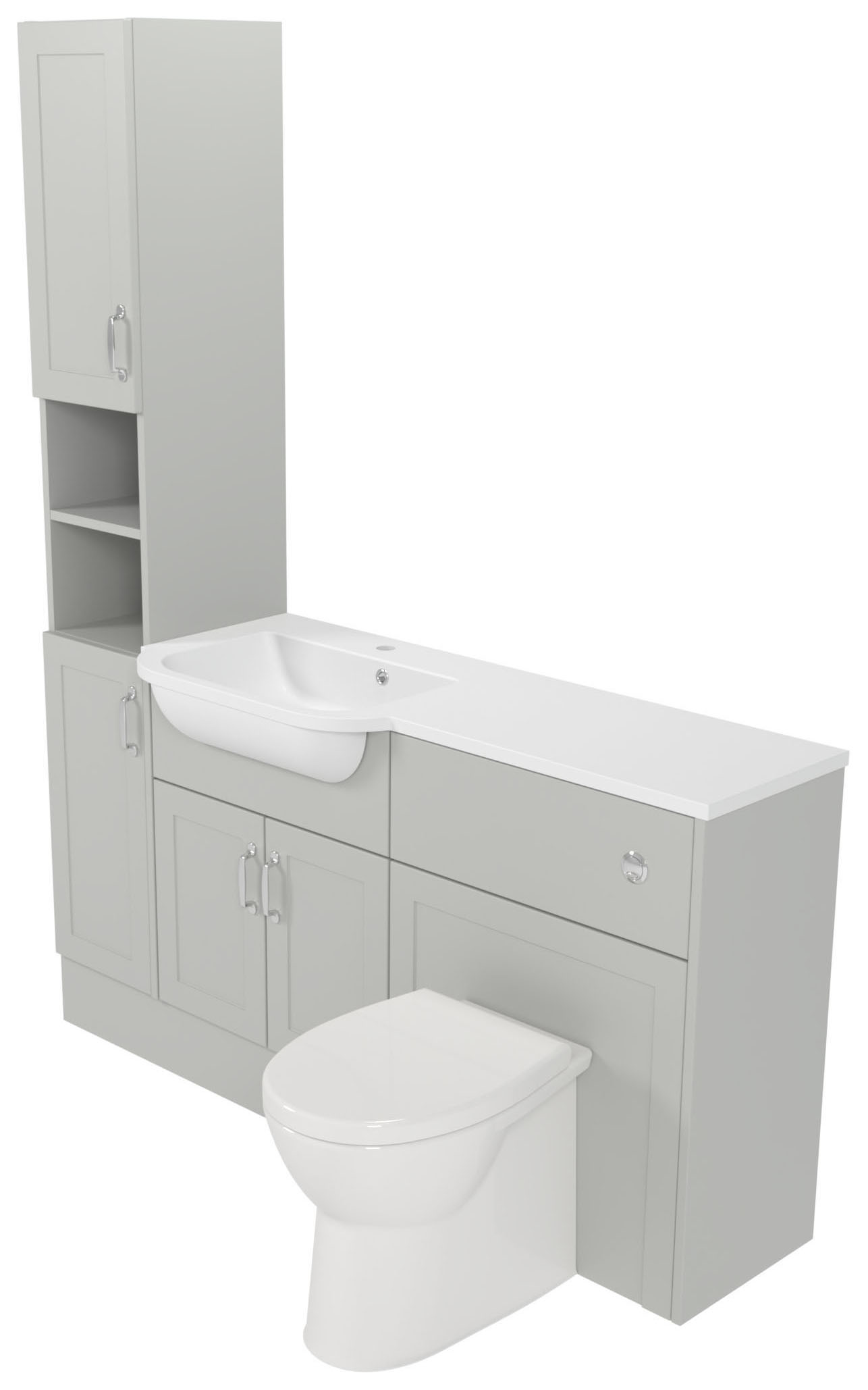 Deccado Padworth Whisper Grey 1500mm Fitted Tower, Vanity & Toilet Pan Unit Combination with Basin