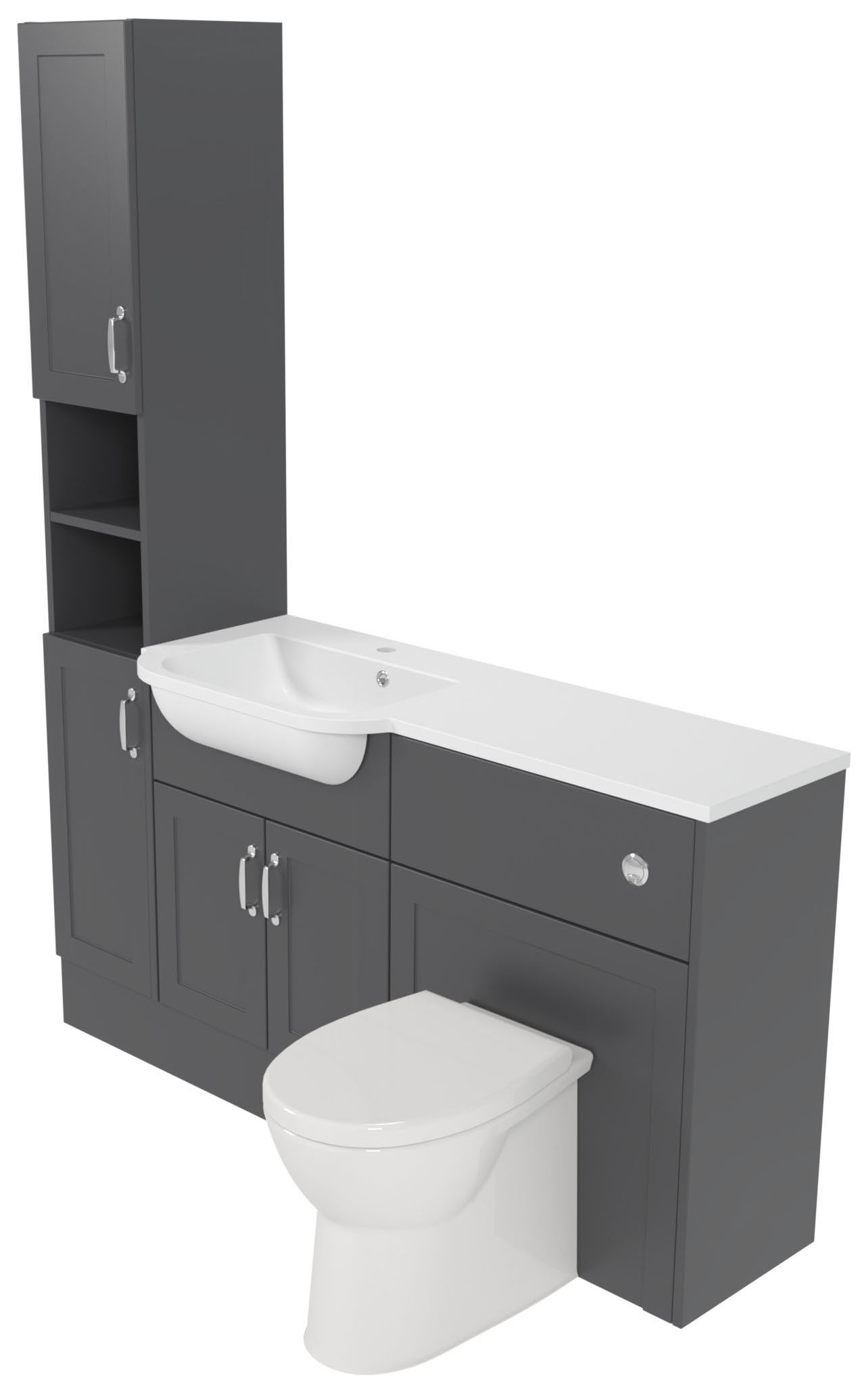 Deccado Padworth Charcoal Grey 1500mm Fitted Tower, Vanity & Toilet Pan Unit Combination with Basin
