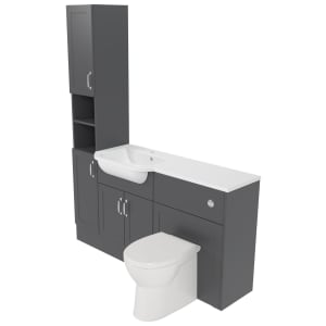 Deccado Padworth Charcoal Grey 1500mm Fitted Tower, Vanity & Toilet Pan Unit Combination with Basin