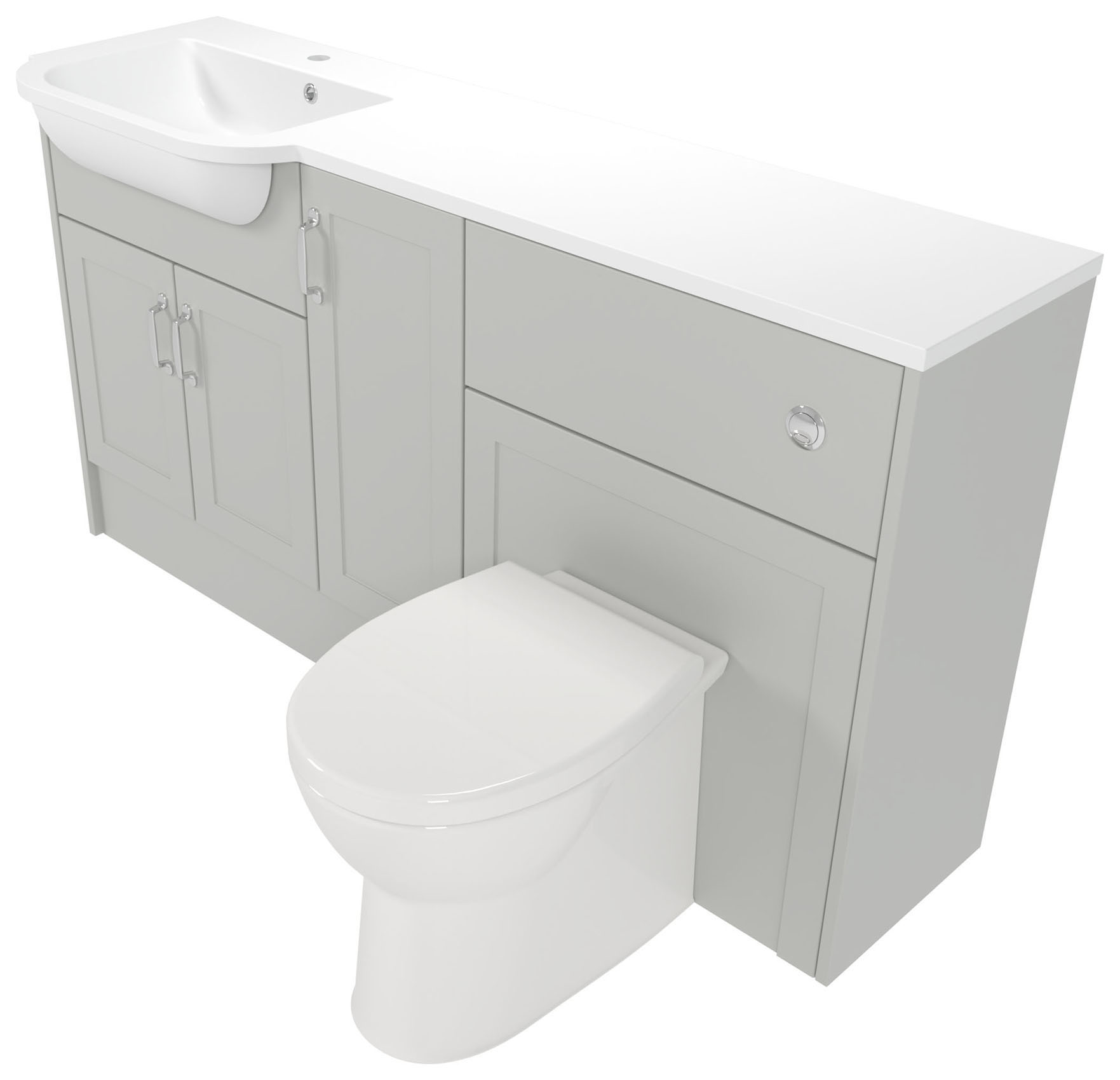 Deccado Padworth Whisper Grey Left Hand 1500mm Fitted Vanity & Toilet Pan Unit Combination with Left Hand Basin