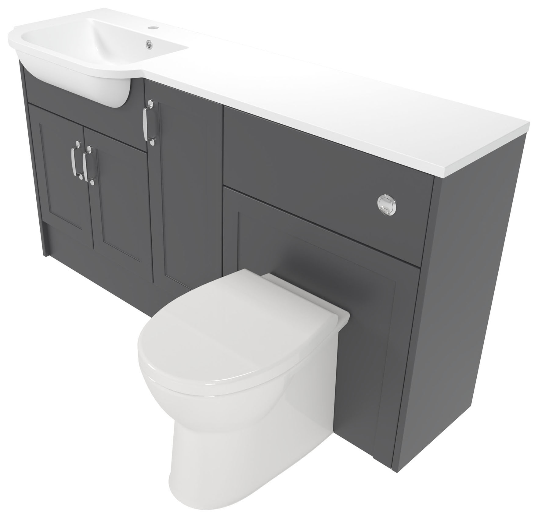 Deccado Padworth Charcoal Grey Left Hand 1500mm Fitted Vanity & Toilet Pan Unit Combination with Left Hand Basin
